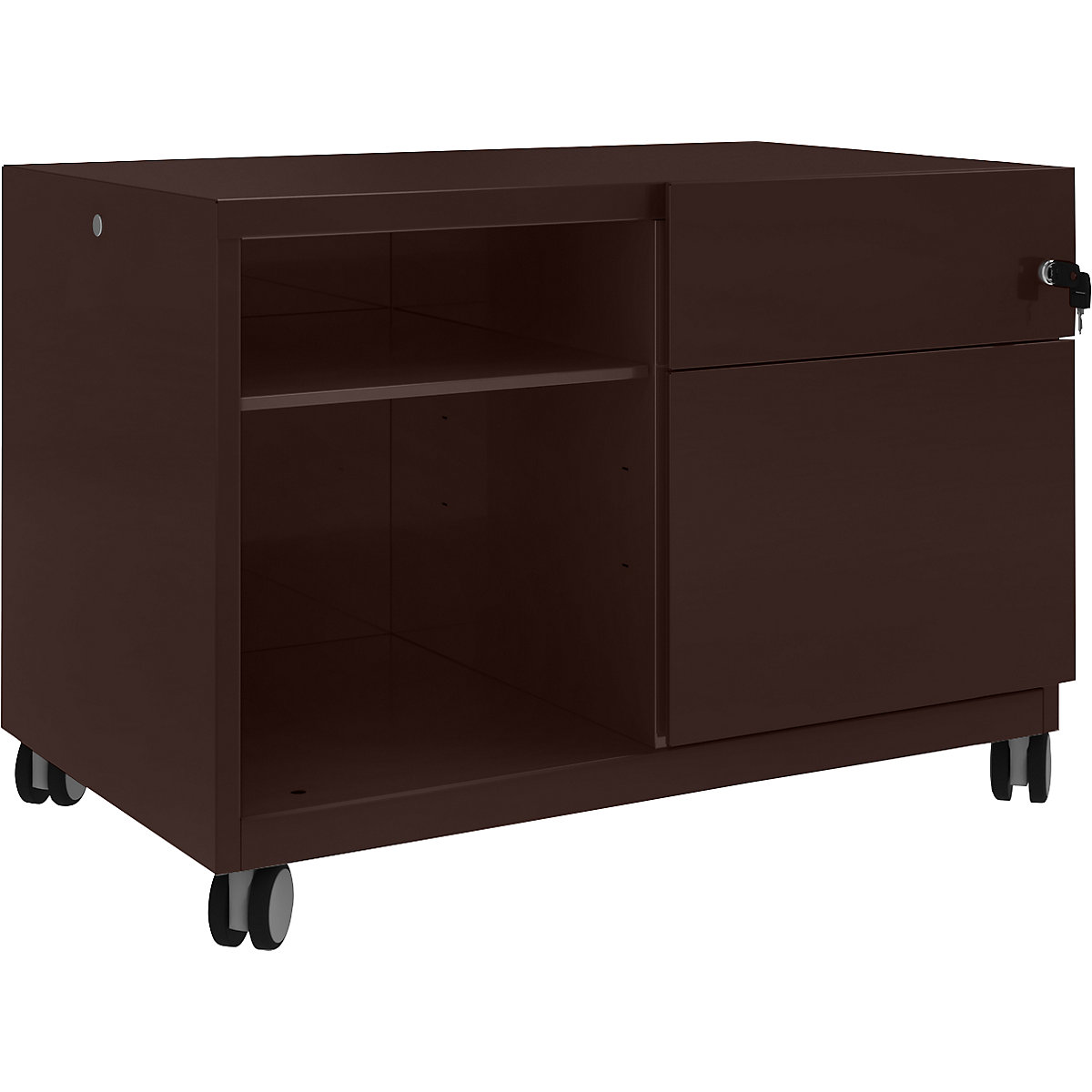 Note™ CADDY, î. x lăț. x ad. 563 x 800 x 490 mm – BISLEY, dreapta 1 sertar universal și pentru registratură suspendată, maro sepia