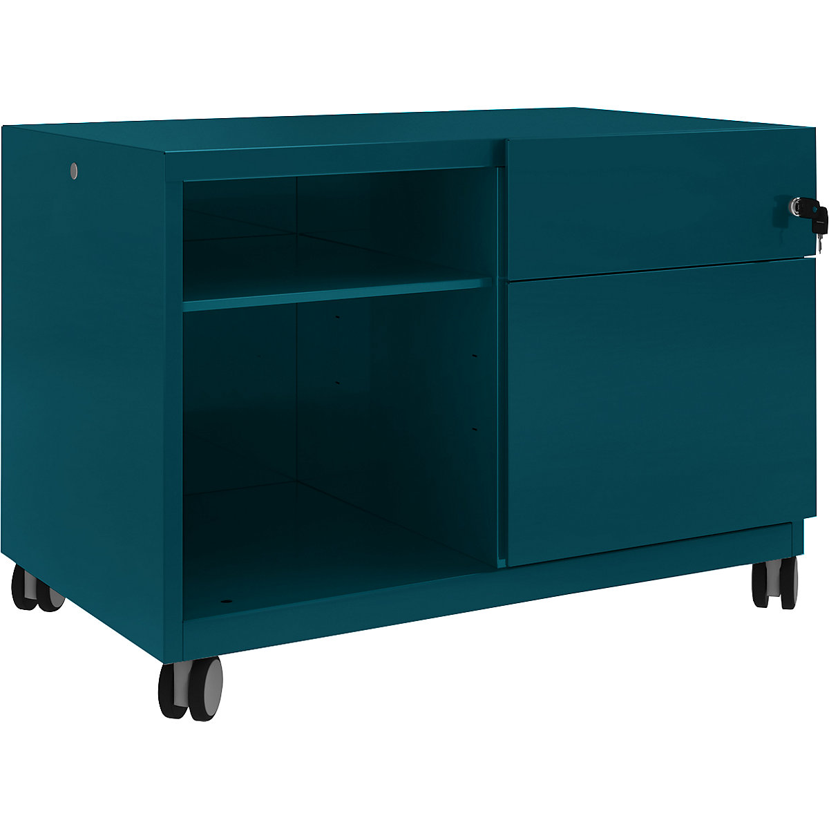 Note™ CADDY, î. x lăț. x ad. 563 x 800 x 490 mm – BISLEY, dreapta 1 sertar universal și pentru registratură suspendată, albastru ocean