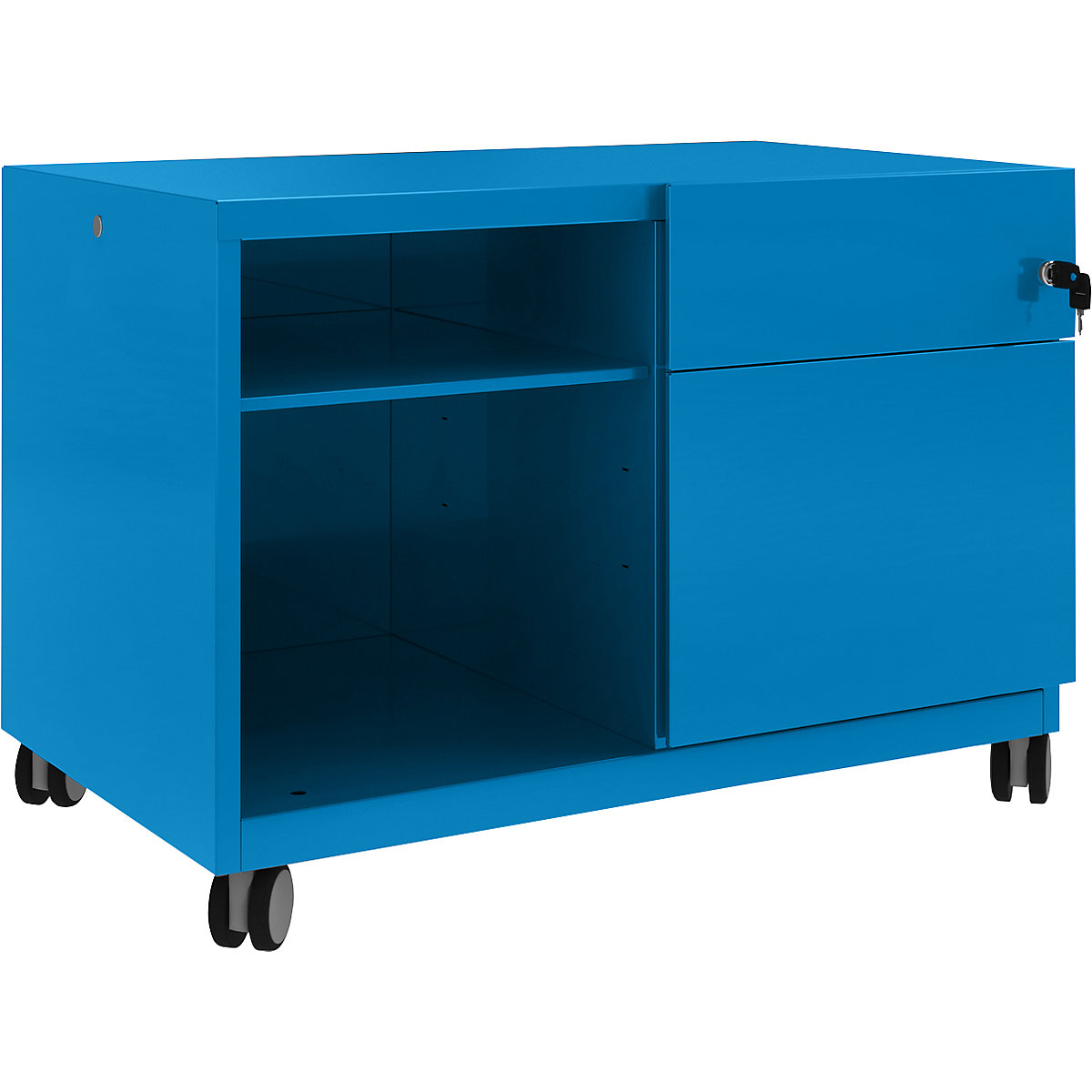 Note™ CADDY, î. x lăț. x ad. 563 x 800 x 490 mm – BISLEY, dreapta 1 sertar universal și pentru registratură suspendată, albastru