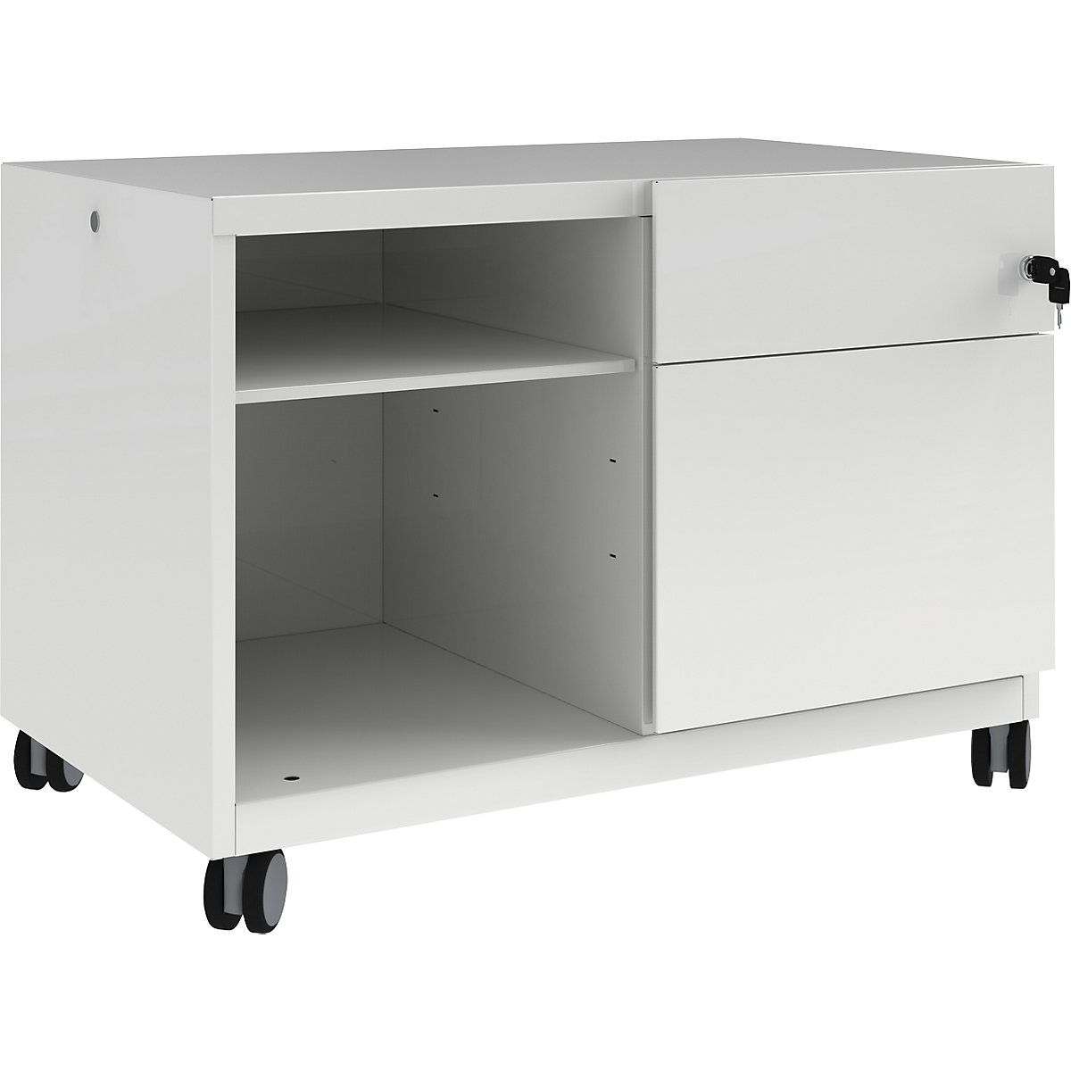 Note™ CADDY, î. x lăț. x ad. 563 x 800 x 490 mm – BISLEY, dreapta 1 sertar universal și pentru registratură suspendată, alb trafic