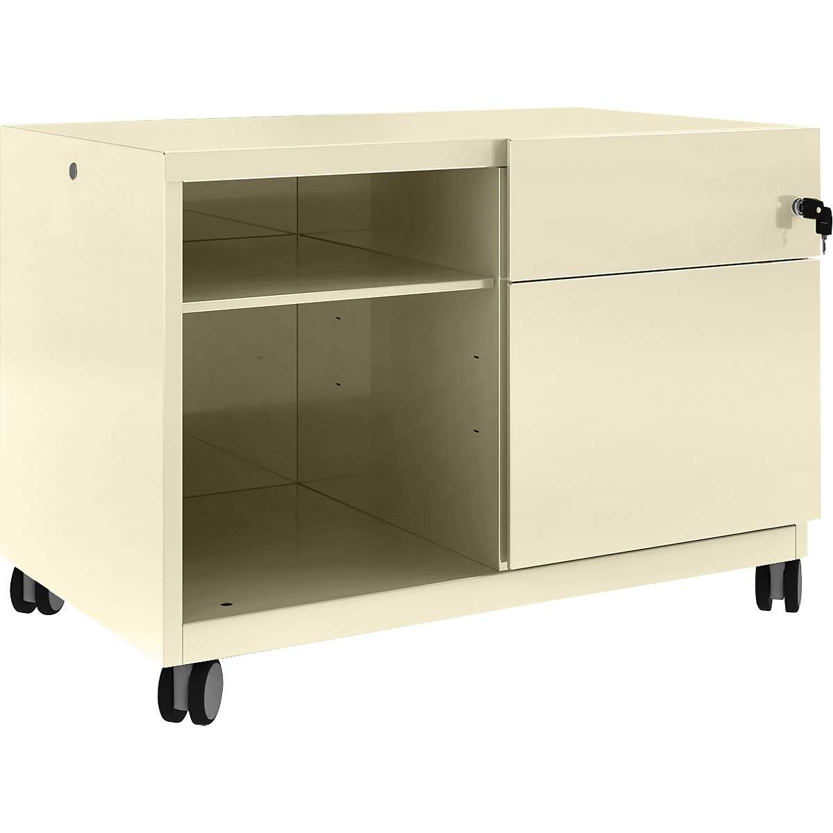 Note™ CADDY, î. x lăț. x ad. 563 x 800 x 490 mm – BISLEY, dreapta 1 sertar universal și pentru registratură suspendată, fildeș deschis