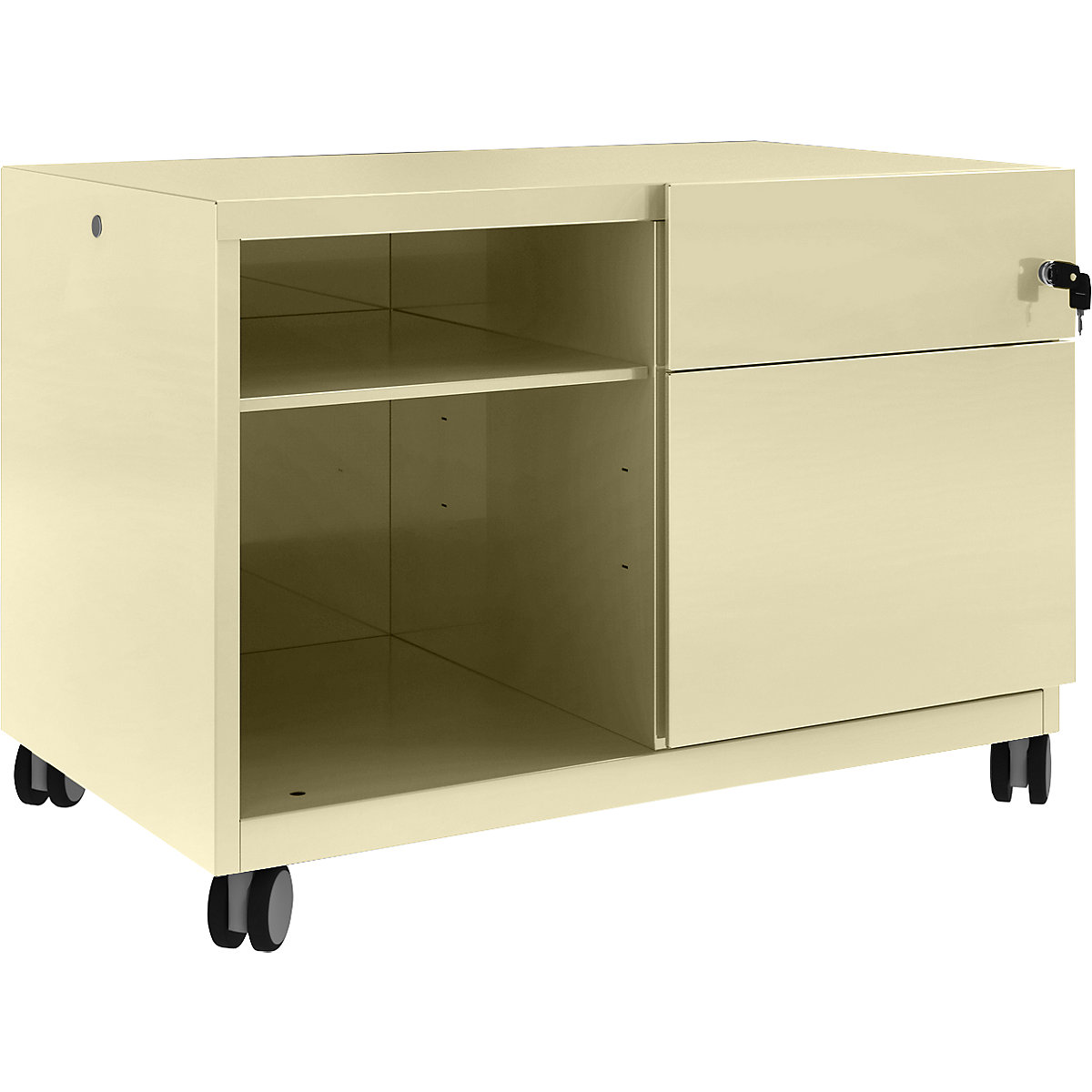 Note™ CADDY, î. x lăț. x ad. 563 x 800 x 490 mm – BISLEY, dreapta 1 sertar universal și pentru registratură suspendată, crem