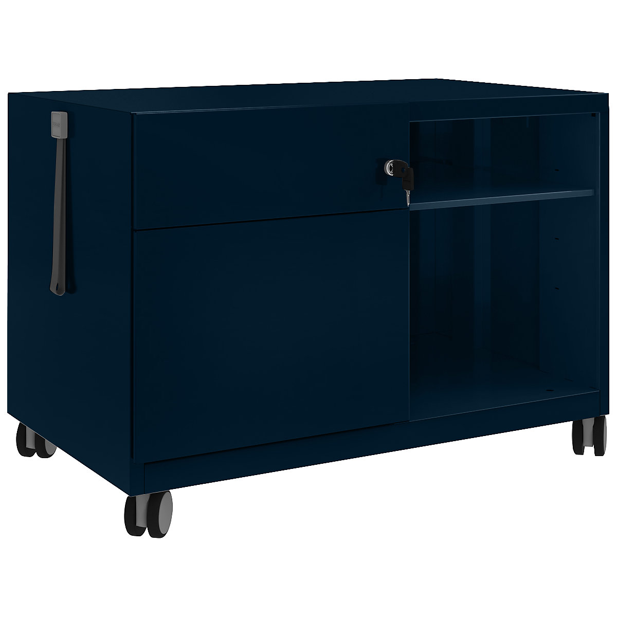Note™ CADDY, î. x lăț. x ad. 563 x 800 x 490 mm – BISLEY, stânga 1 sertar universal și pentru registratură suspendată, prusia