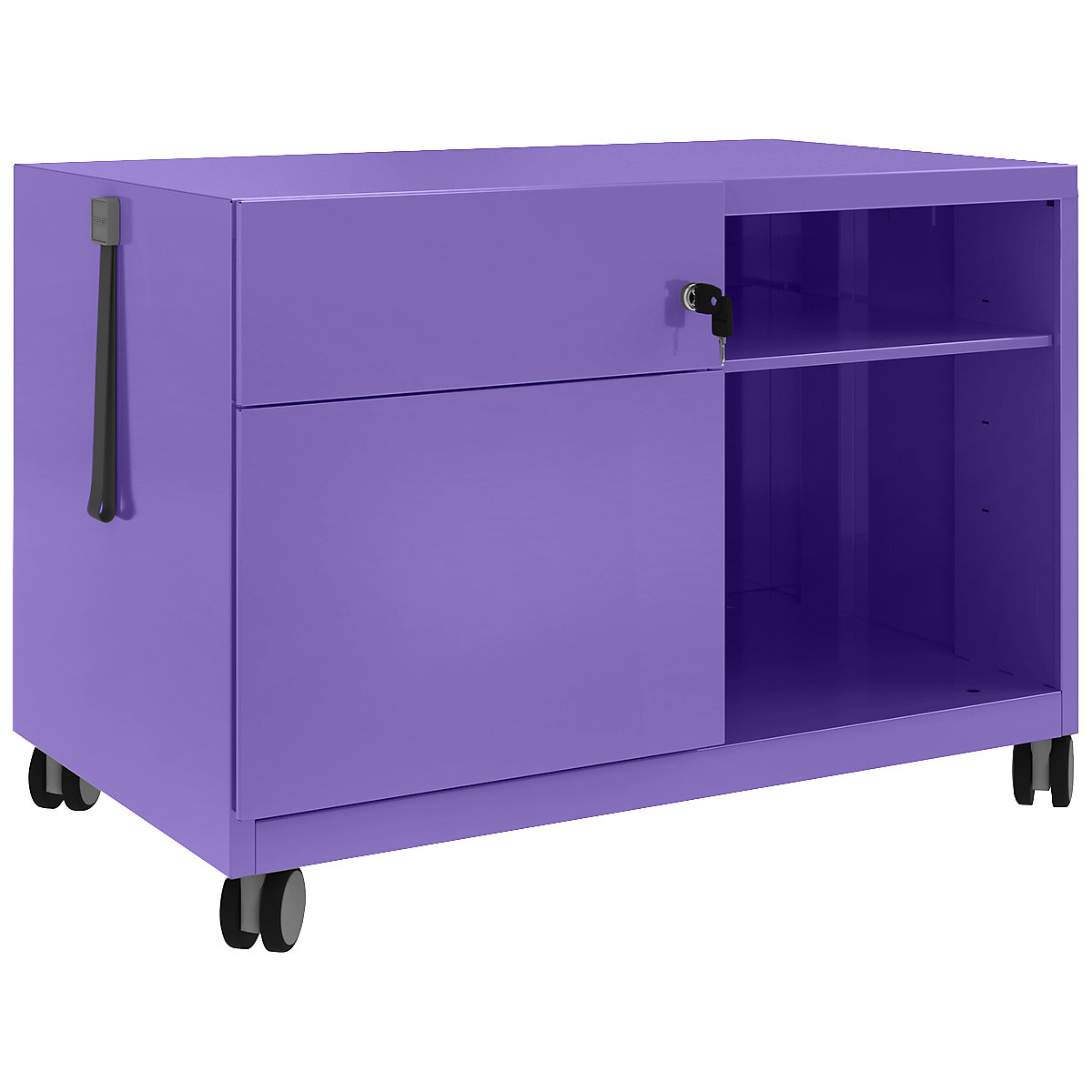 Note™ CADDY, î. x lăț. x ad. 563 x 800 x 490 mm – BISLEY, stânga 1 sertar universal și pentru registratură suspendată, parma