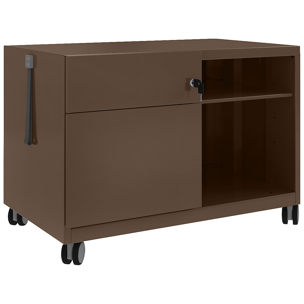 Note™ CADDY, î. x lăț. x ad. 563 x 800 x 490 mm – BISLEY, stânga 1 sertar universal și pentru registratură suspendată, cafea