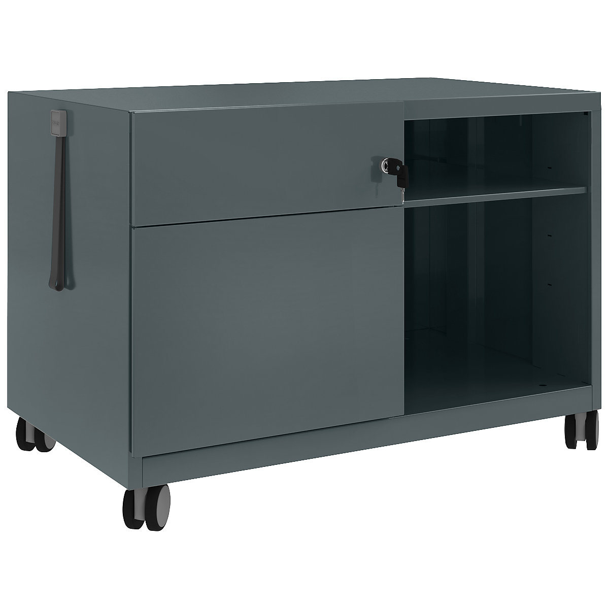 Note™ CADDY, î. x lăț. x ad. 563 x 800 x 490 mm – BISLEY, stânga 1 sertar universal și pentru registratură suspendată, ardezie