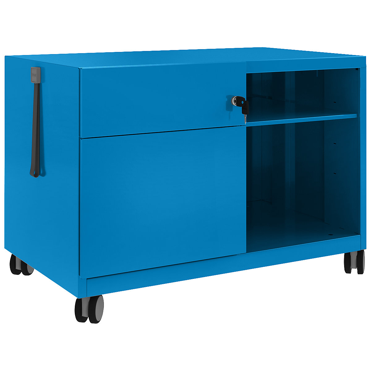 Note™ CADDY, î. x lăț. x ad. 563 x 800 x 490 mm – BISLEY, stânga 1 sertar universal și pentru registratură suspendată, albastru