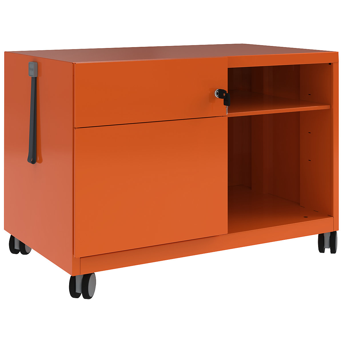 Note™ CADDY, î. x lăț. x ad. 563 x 800 x 490 mm – BISLEY, stânga 1 sertar universal și pentru registratură suspendată, portocaliu