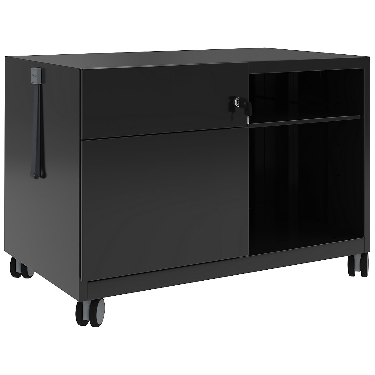Note™ CADDY, î. x lăț. x ad. 563 x 800 x 490 mm – BISLEY, stânga 1 sertar universal și pentru registratură suspendată, negru