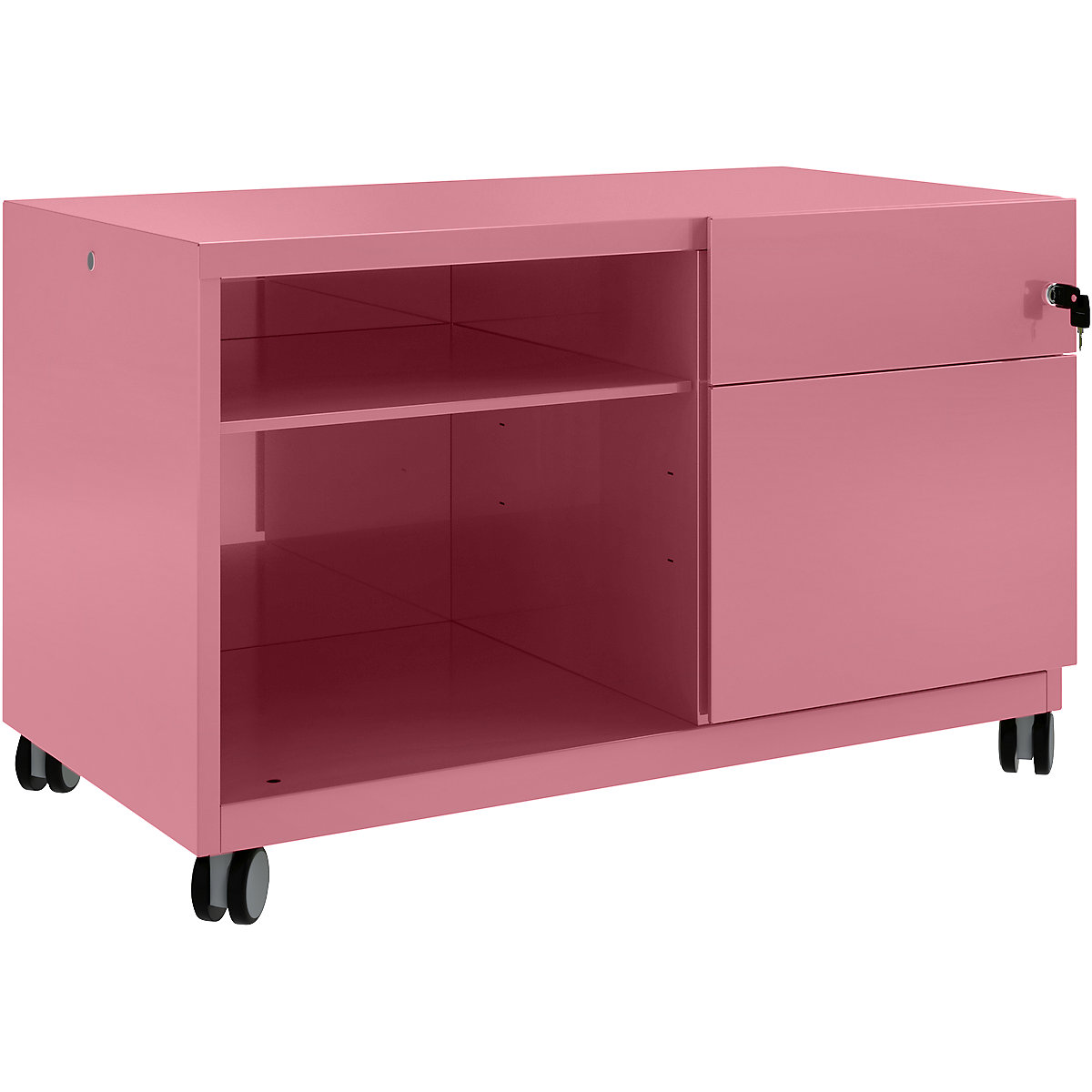 Note™ CADDY, î. x lăț. x ad. 563 x 900 x 490 mm – BISLEY, dreapta 1 sertar universal și pentru registratură suspendată, roz