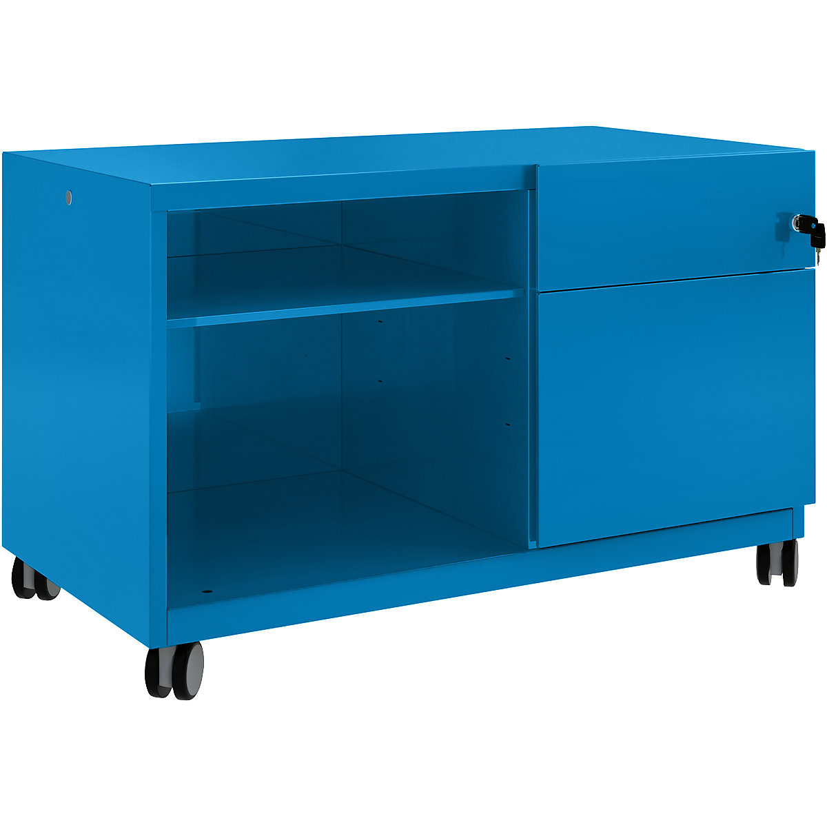 Note™ CADDY, î. x lăț. x ad. 563 x 900 x 490 mm – BISLEY, dreapta 1 sertar universal și pentru registratură suspendată, albastru