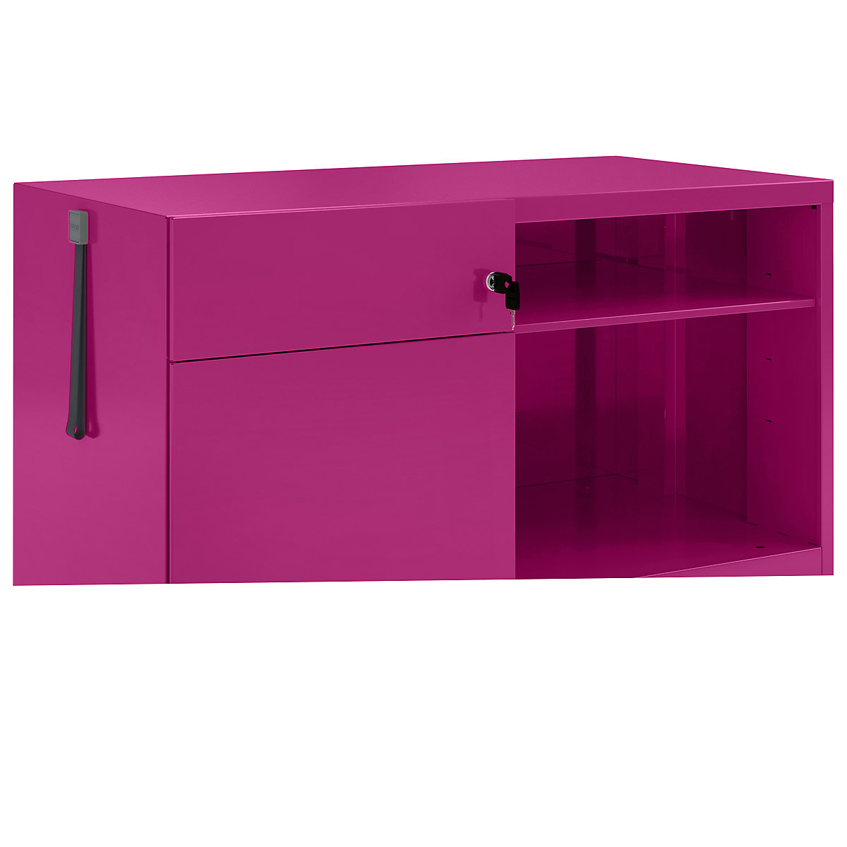 Note™ CADDY, î. x lăț. x ad. 563 x 900 x 490 mm – BISLEY, stânga 1 sertar universal și pentru registratură suspendată, fucsia