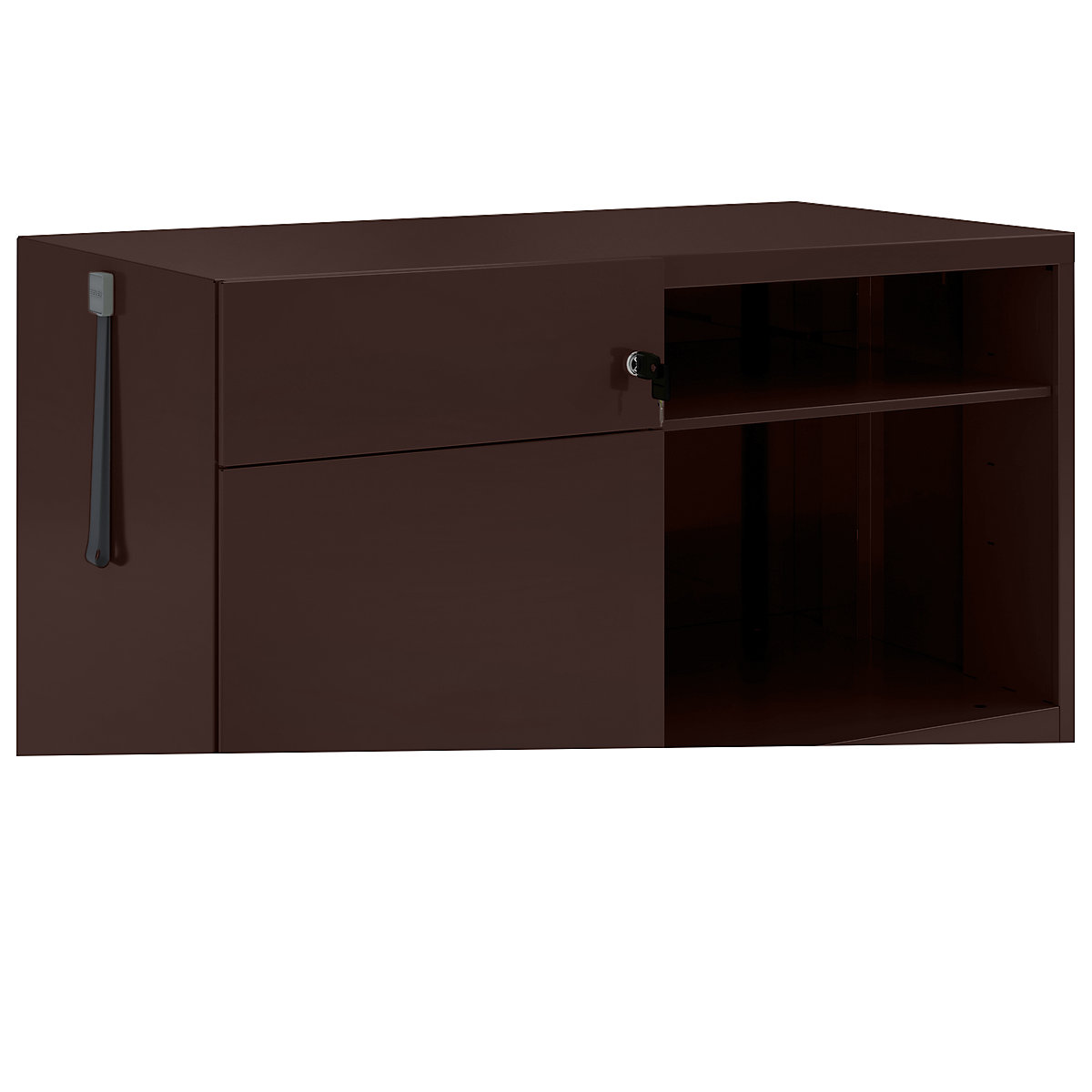 Note™ CADDY, î. x lăț. x ad. 563 x 900 x 490 mm – BISLEY, stânga 1 sertar universal și pentru registratură suspendată, maro sepia
