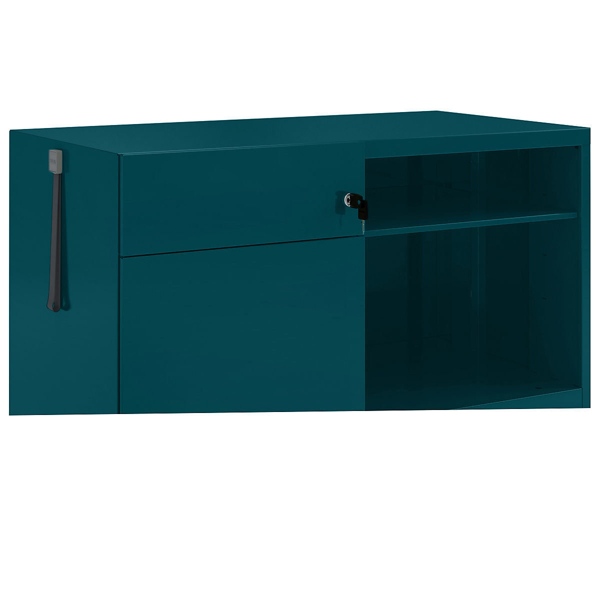Note™ CADDY, î. x lăț. x ad. 563 x 900 x 490 mm – BISLEY, stânga 1 sertar universal și pentru registratură suspendată, albastru ocean