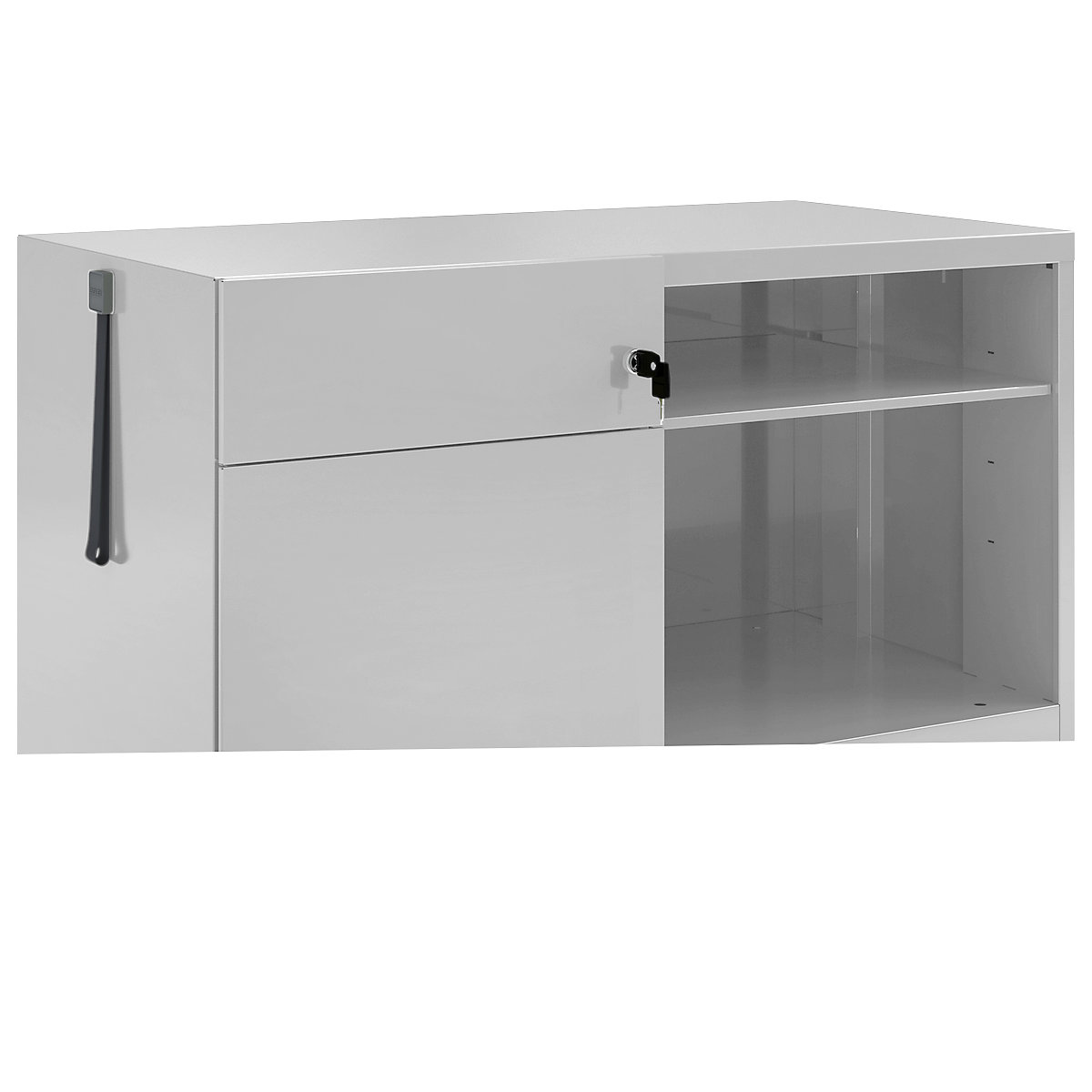 Note™ CADDY, î. x lăț. x ad. 563 x 900 x 490 mm – BISLEY, stânga 1 sertar universal și pentru registratură suspendată, gri gâscă