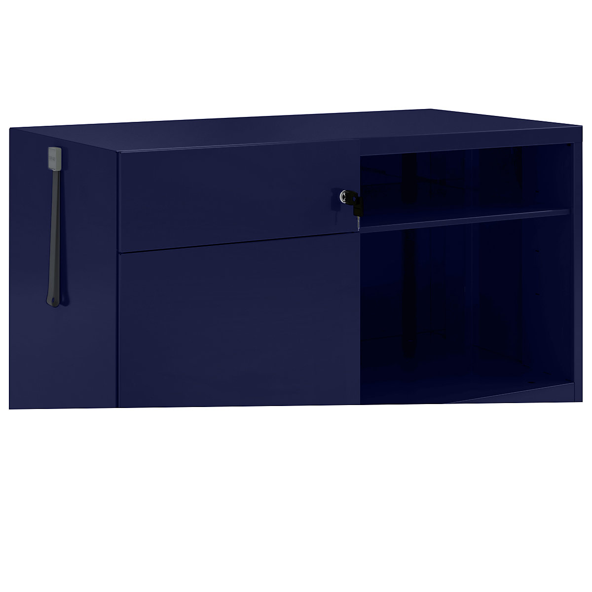 Note™ CADDY, î. x lăț. x ad. 563 x 900 x 490 mm – BISLEY, stânga 1 sertar universal și pentru registratură suspendată, albastru oxford