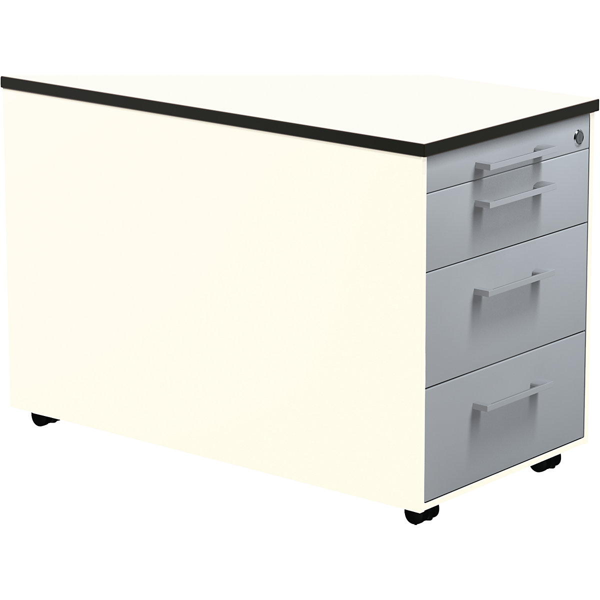 mauser – Casetieră cu sertare pe role, î. x ad. 523 x 800 mm, 3 sertare pentru materiale, alb pur / argintiu aluminiu / alb
