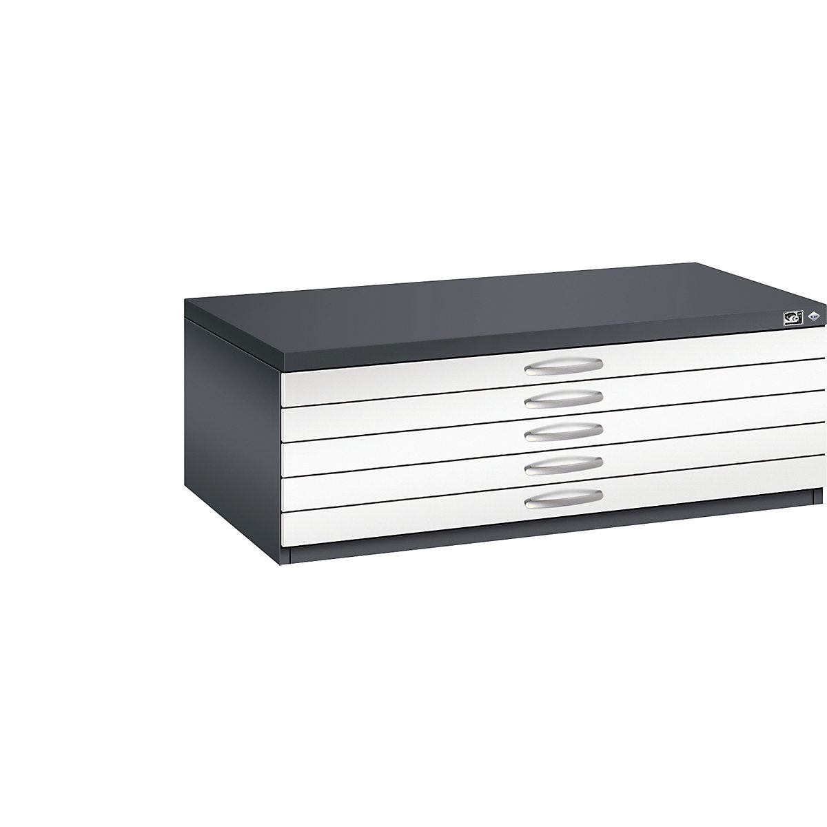 Dulap pentru planșe – C+P, DIN A1, 5 sertare, înălțime 420 mm, gri negru / alb trafic-22