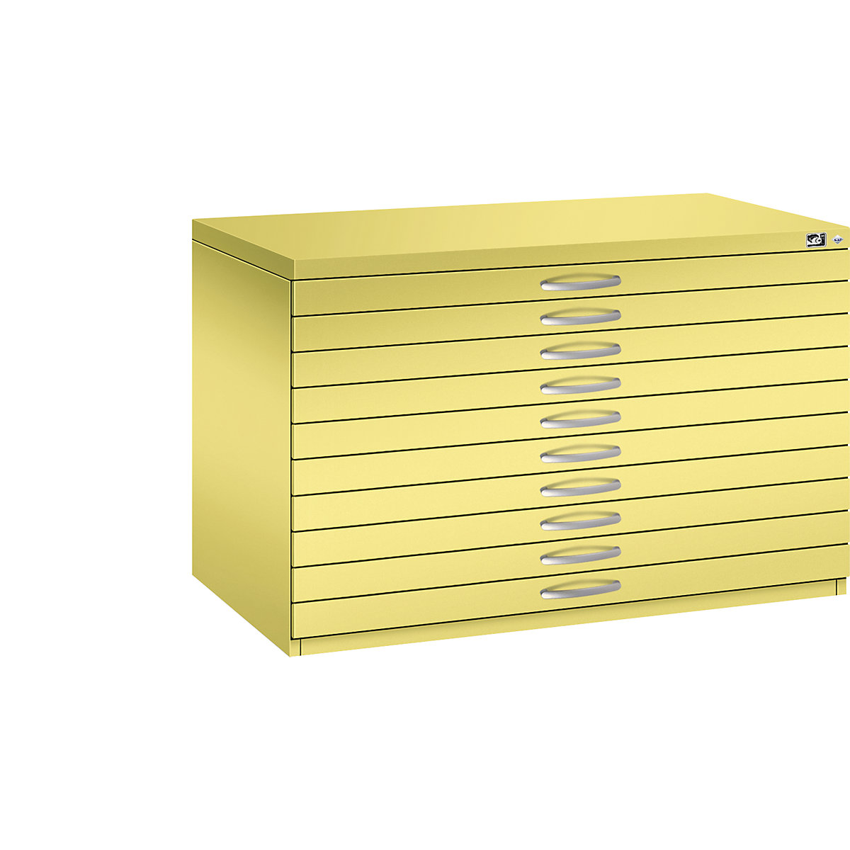 Dulap pentru planșe – C+P, DIN A1, 10 sertare, înălțime 760 mm, galben sulf-17