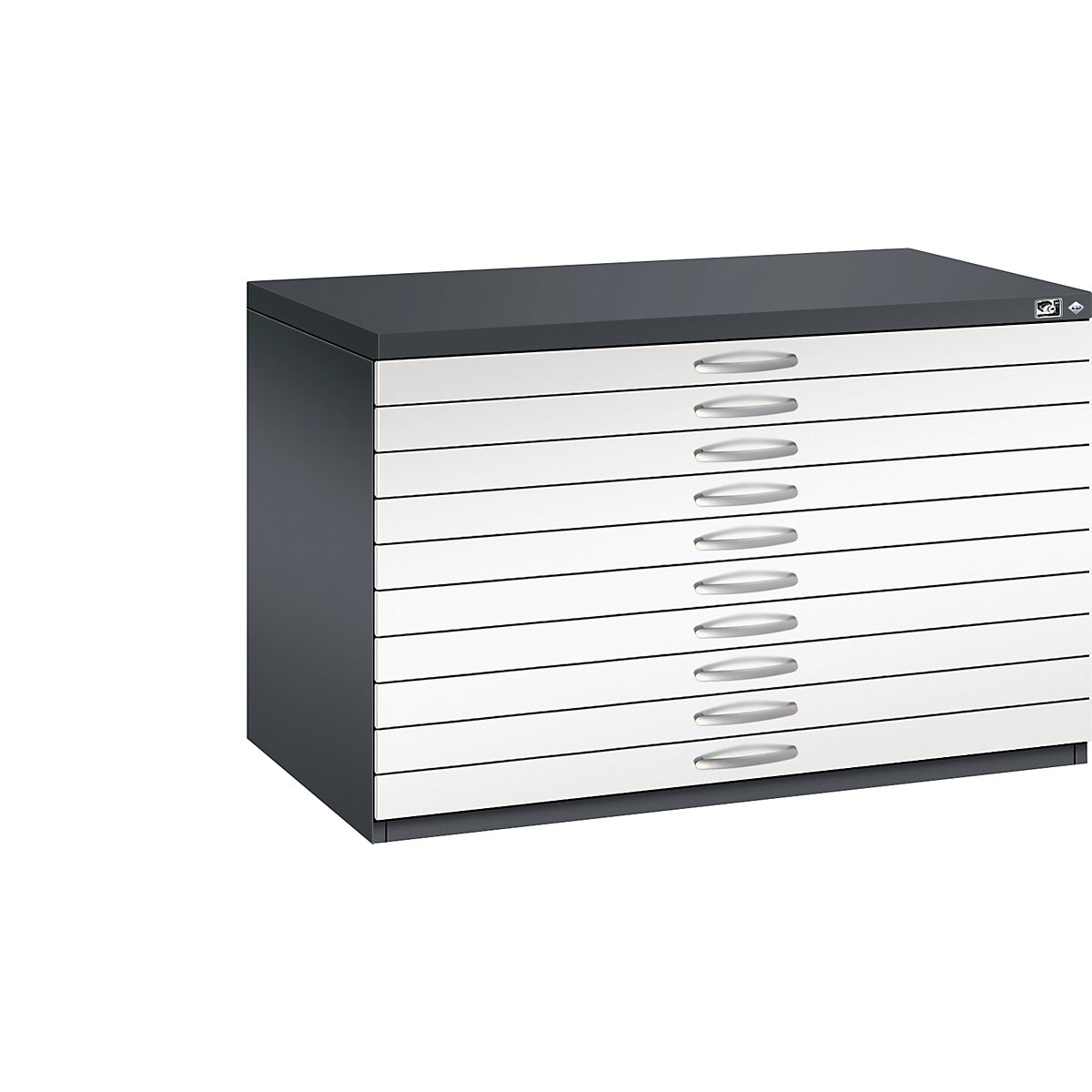 Dulap pentru planșe – C+P, DIN A1, 10 sertare, înălțime 760 mm, gri negru / alb trafic-22