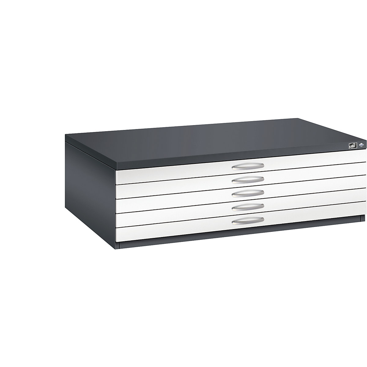 Dulap pentru planșe – C+P, DIN A0, 5 sertare, înălțime 420 mm, gri negru / alb trafic-18