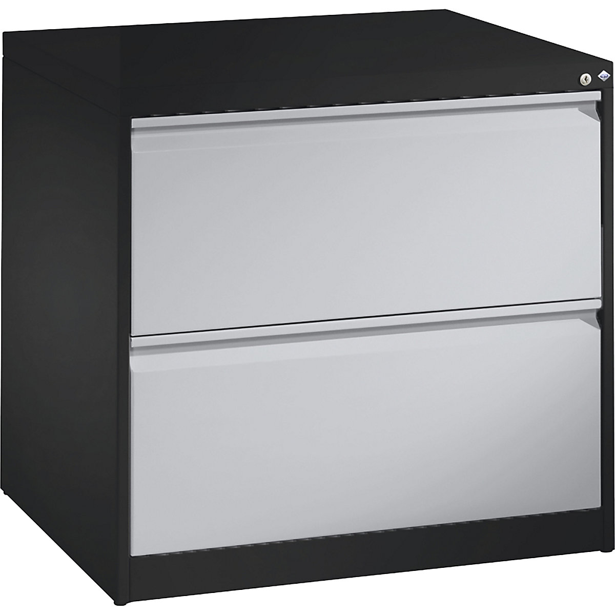 Dulap pentru registratură suspendată ACURADO – C+P, 2 rânduri de șine, 2 sertare, gri negru / alb aluminiu-5