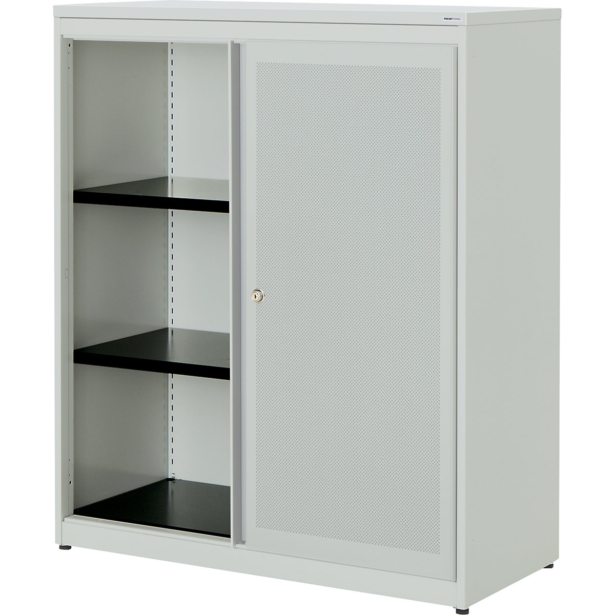 mauser – Dulap cu uși glisante, eficient din punct de vedere acustic, blat din plastic, î. x lăț. x ad. 1180 x 1000 x 432 mm, 2 polițe, gri deschis / gri deschis / gri deschis