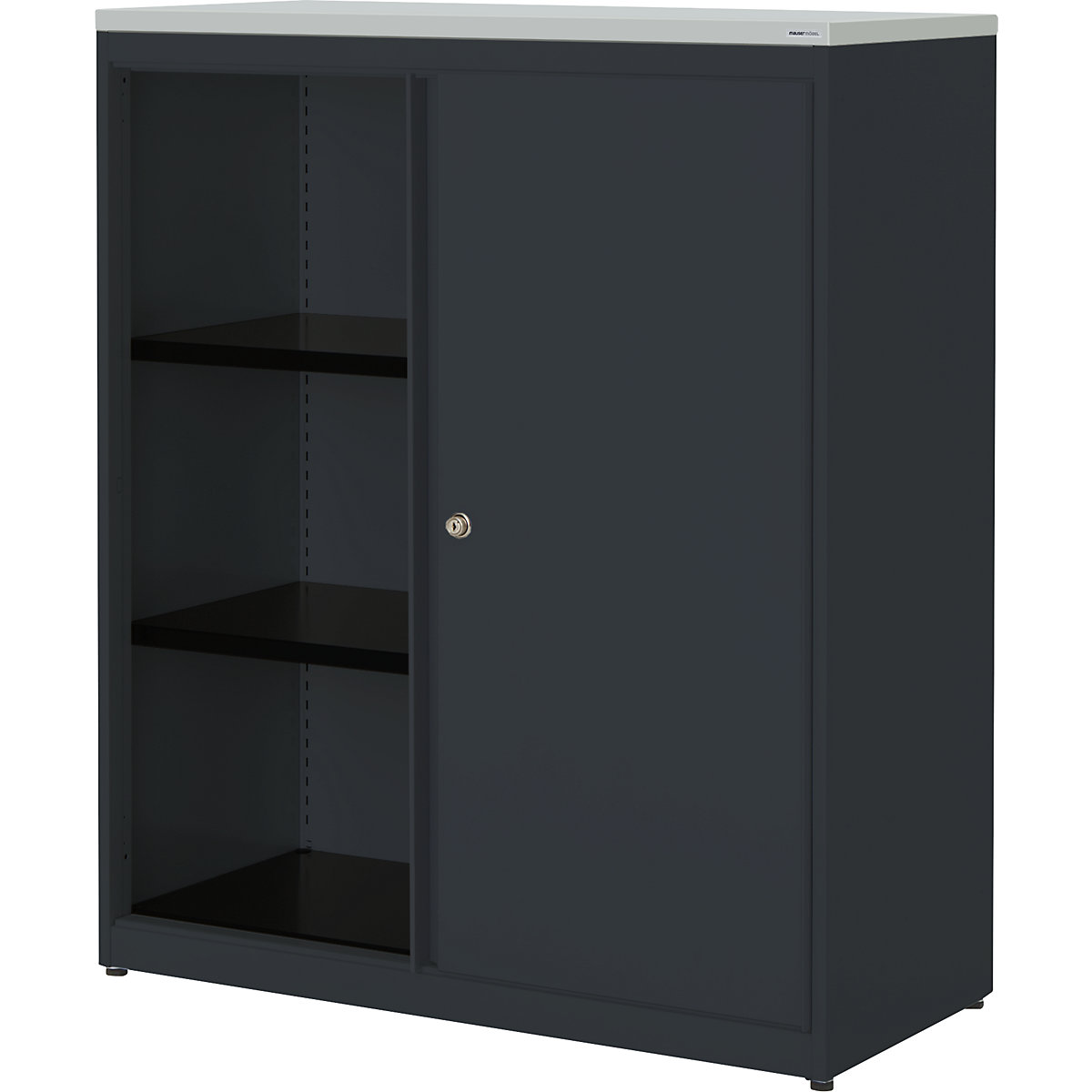 Dulap cu uși glisante – mauser, î. x lăț. x ad. 1180 x 1000 x 432 mm, blat din plastic, 2 polițe, gri antracit / gri antracit / gri deschis