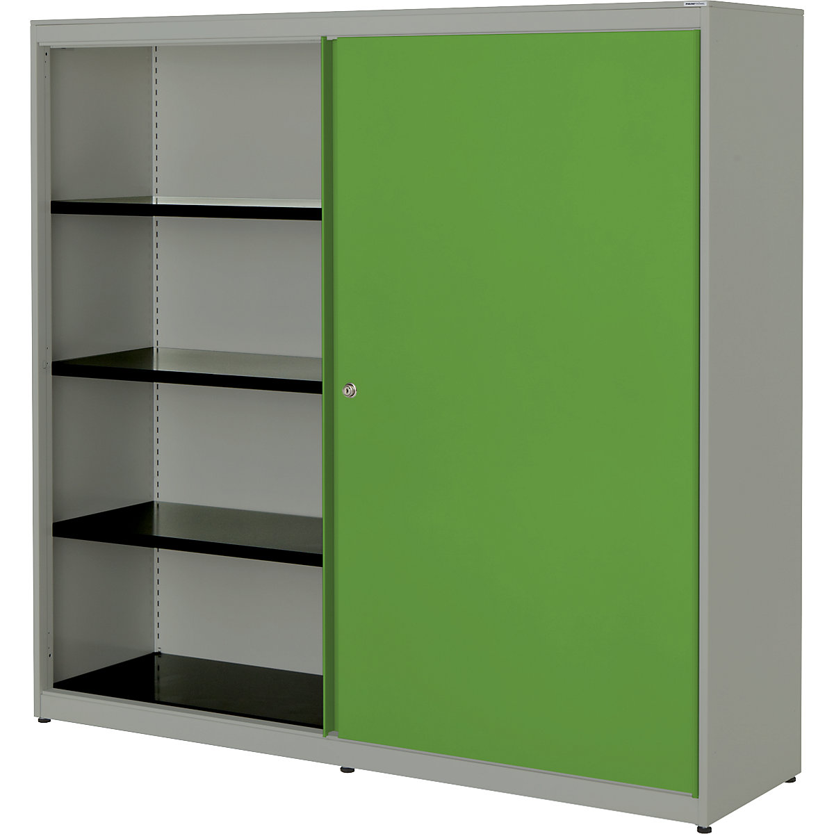 mauser – Dulap cu uși glisante, î. x lăț. x ad. 1516 x 1600 x 432 mm, blat din oțel, 3 x 2 polițe, alb aluminiu / verde gălbui / alb aluminiu
