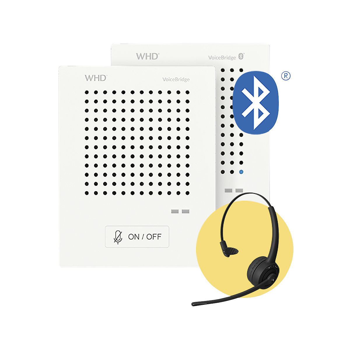 Sistem interfon VoiceBridge Standard/Bluetooth, 2 stații cu microfon, 1 cască cu microfon, fără contact, alimentat de la rețea