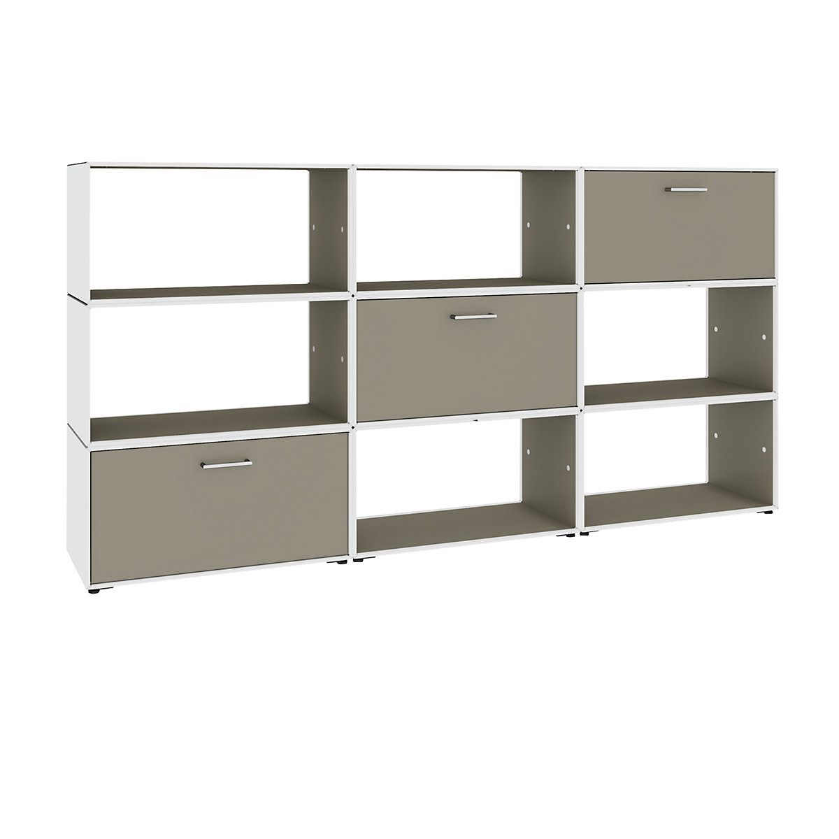 mauser – Separator de spații, 2 uși de bar, 1 sertar, rafturi cu 6 compartimente, alb pur / gri-bej