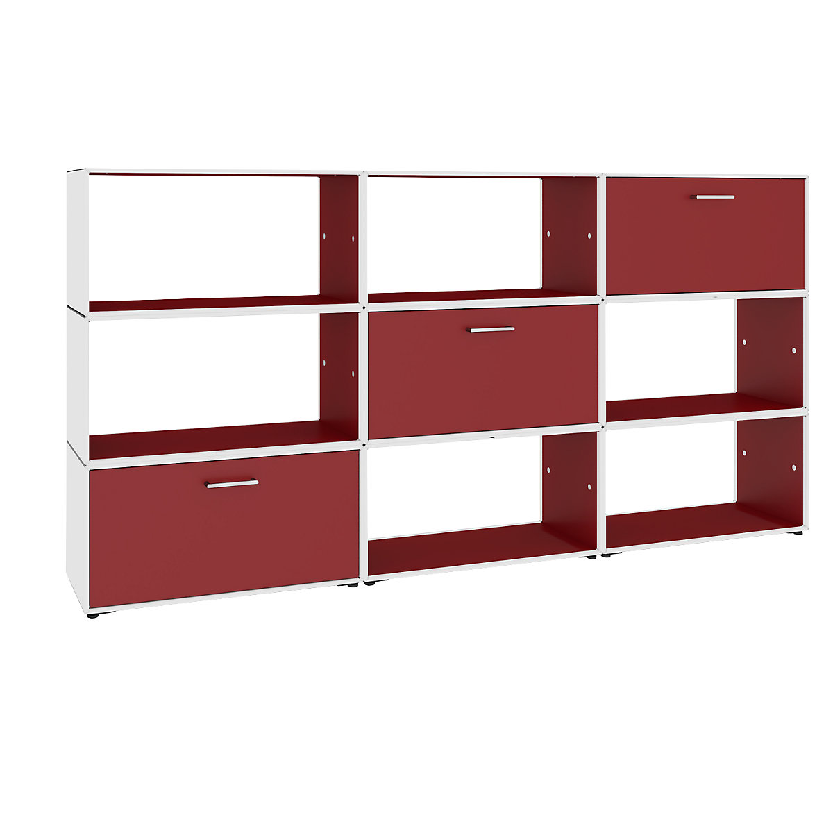 mauser – Separator de spații, 2 uși de bar, 1 sertar, rafturi cu 6 compartimente, alb pur / roșu rubin