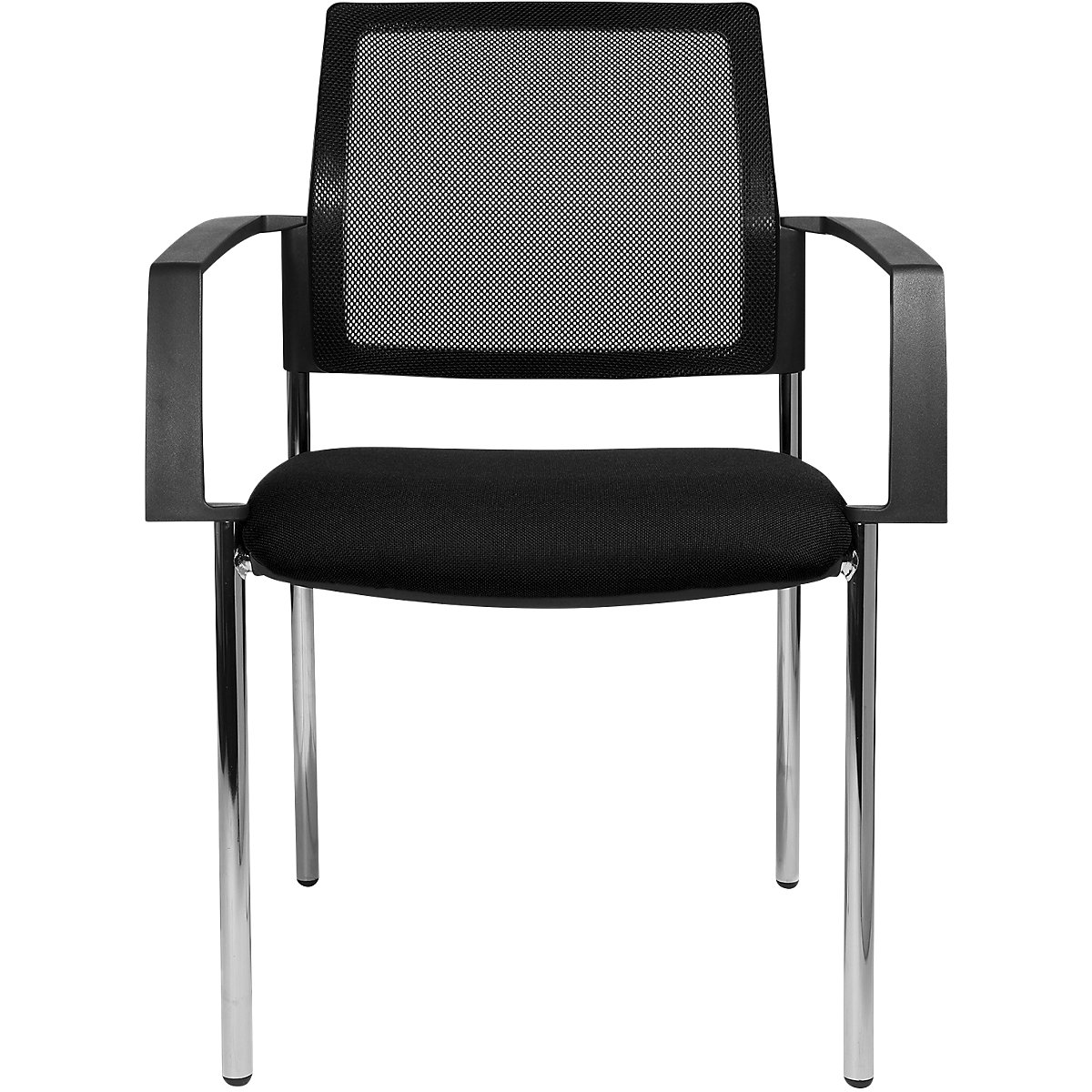 Scaun de stivuire cu plasă – Topstar, 4 picioare, amb. 2 buc., șezut negru, cadru cromat-6