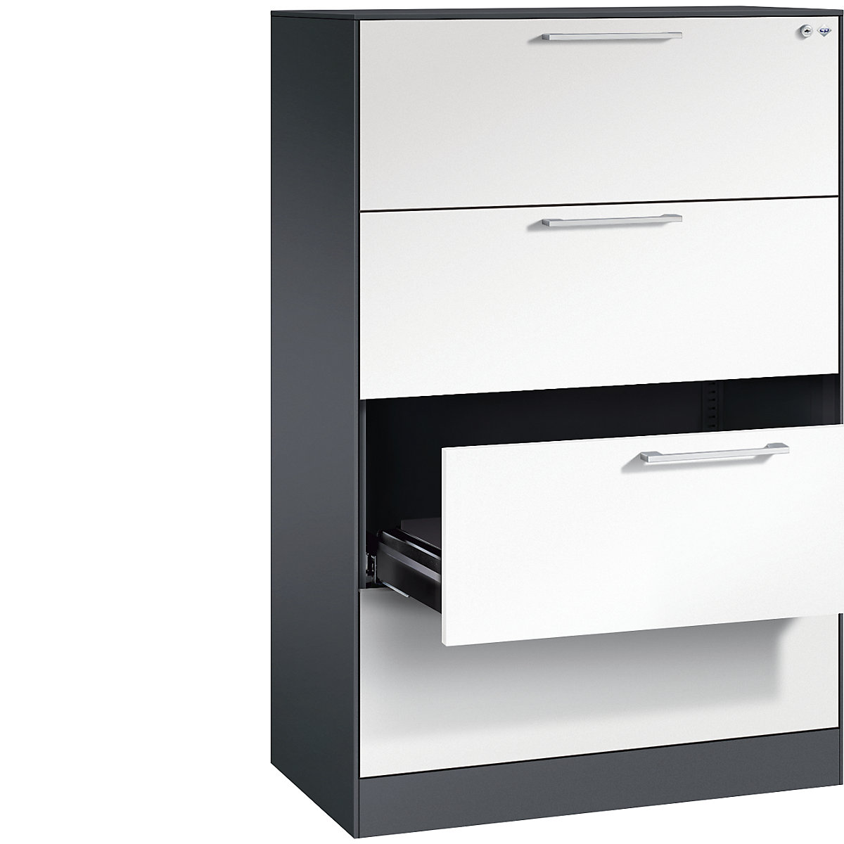 Armoire à fiches ASISTO – C+P, hauteur 1292 mm, 4 tiroirs, format A4 horizontal, gris noir / blanc-14
