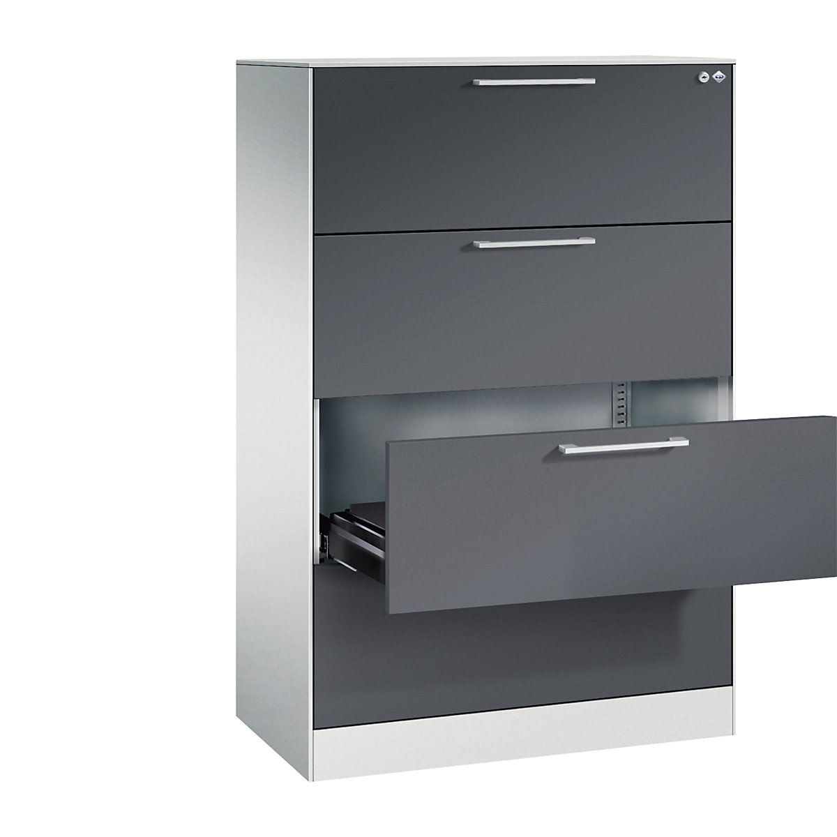 Armoire à fiches ASISTO – C+P, hauteur 1292 mm, 4 tiroirs, format A4 horizontal, gris clair / gris noir-5
