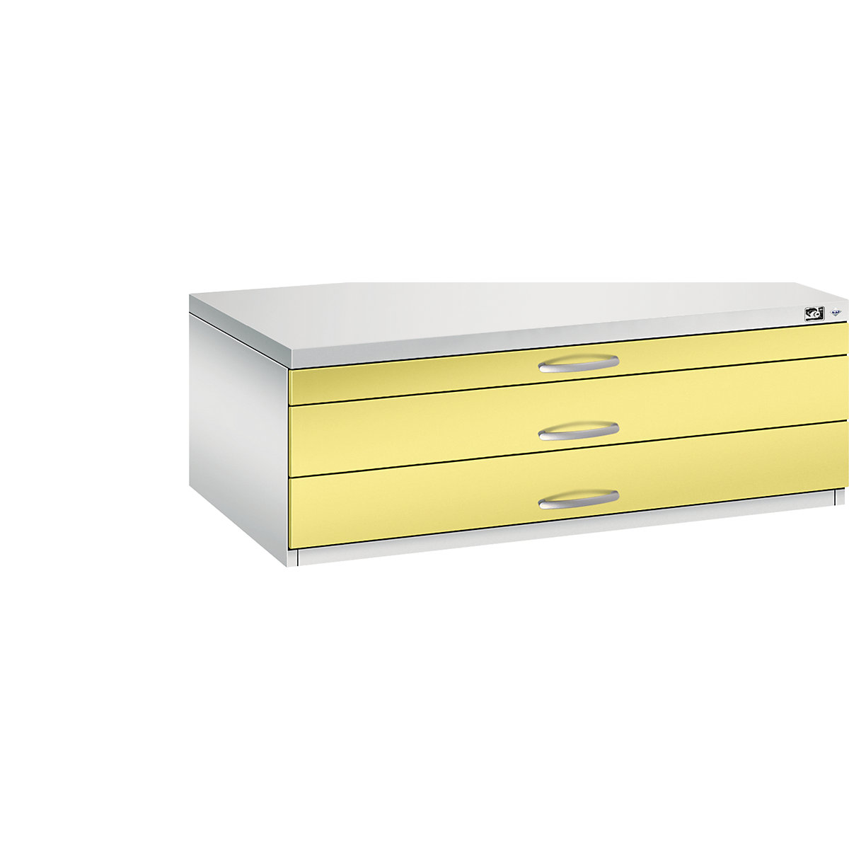 Armoire à plans – C+P, format A1, 3 tiroirs, hauteur 420 mm, gris clair / jaune soufre-20