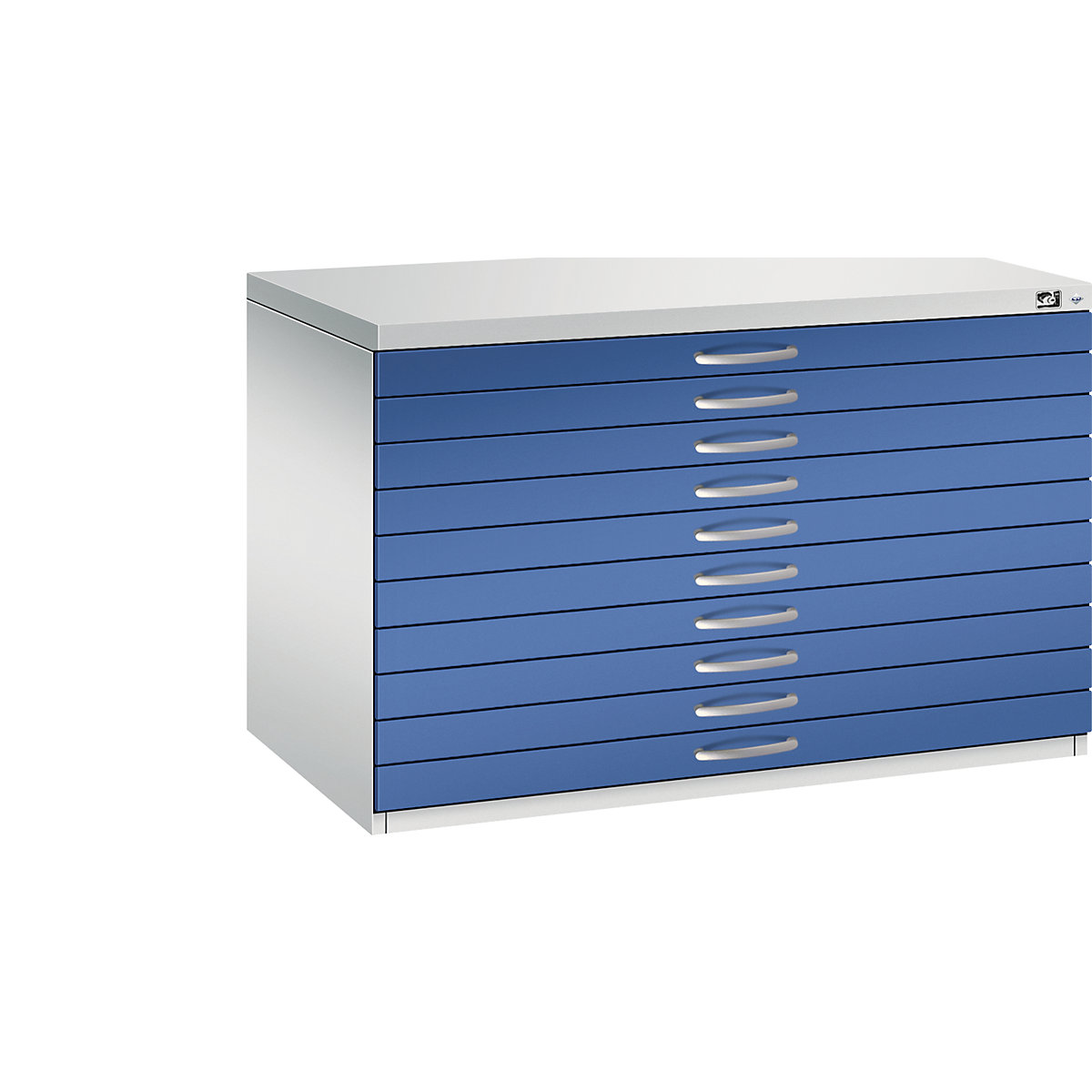 C+P – Armoire à plans, format A1, 10 tiroirs, hauteur 760 mm, gris clair / bleu gentiane