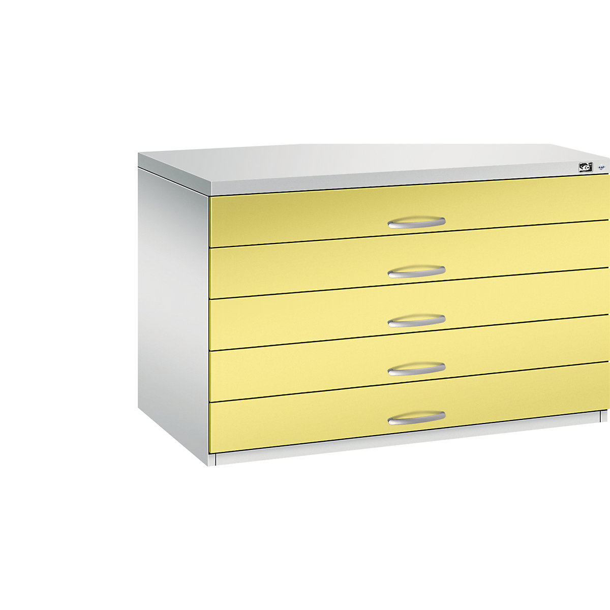 Armoire à plans – C+P, format A1, 5 tiroirs, hauteur 760 mm, gris clair / jaune soufre-21