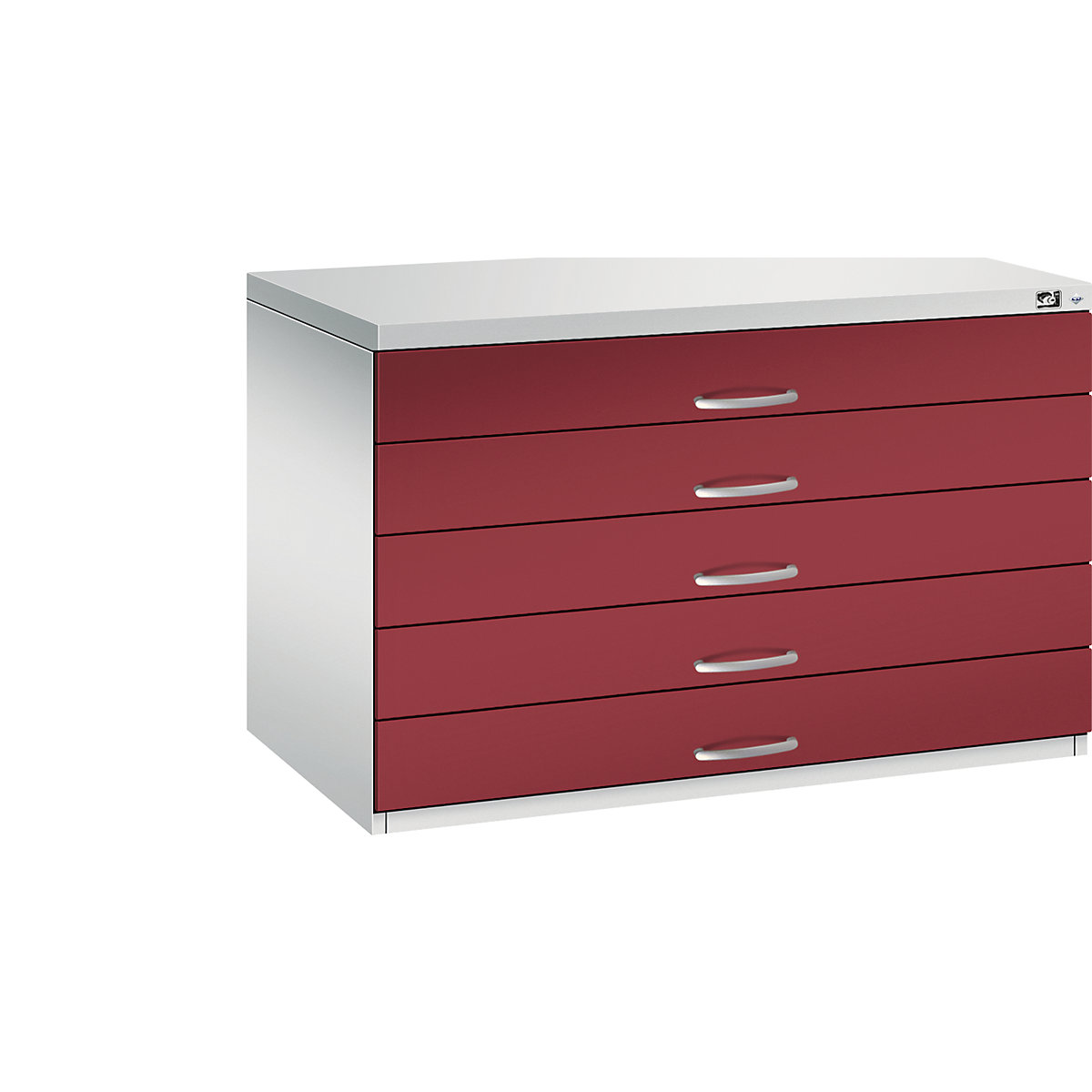 Armoire à plans – C+P, format A1, 5 tiroirs, hauteur 760 mm, gris clair / rouge rubis-13