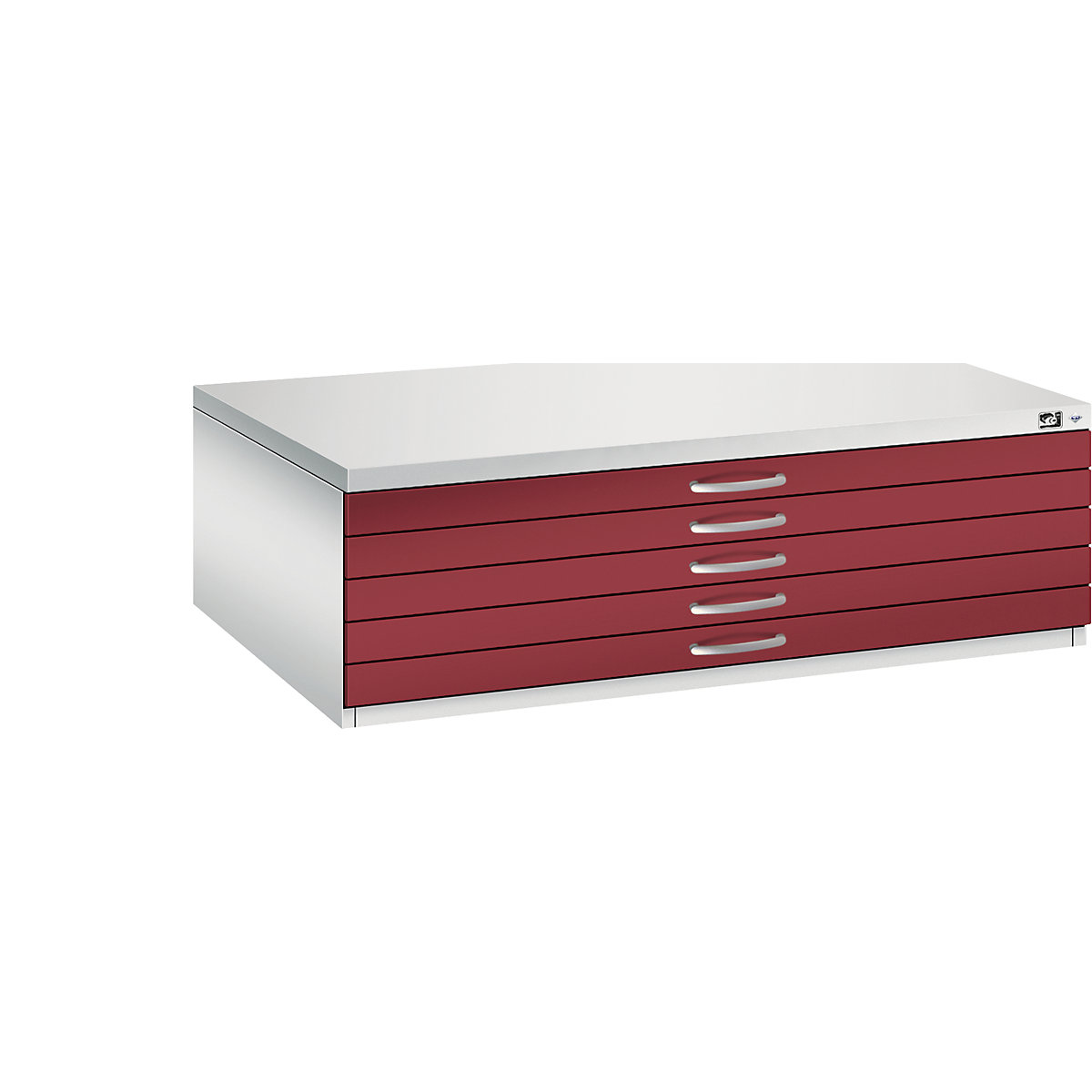 Armoire à plans – C+P, format A0, 5 tiroirs, hauteur 420 mm, gris clair / rouge rubis-21