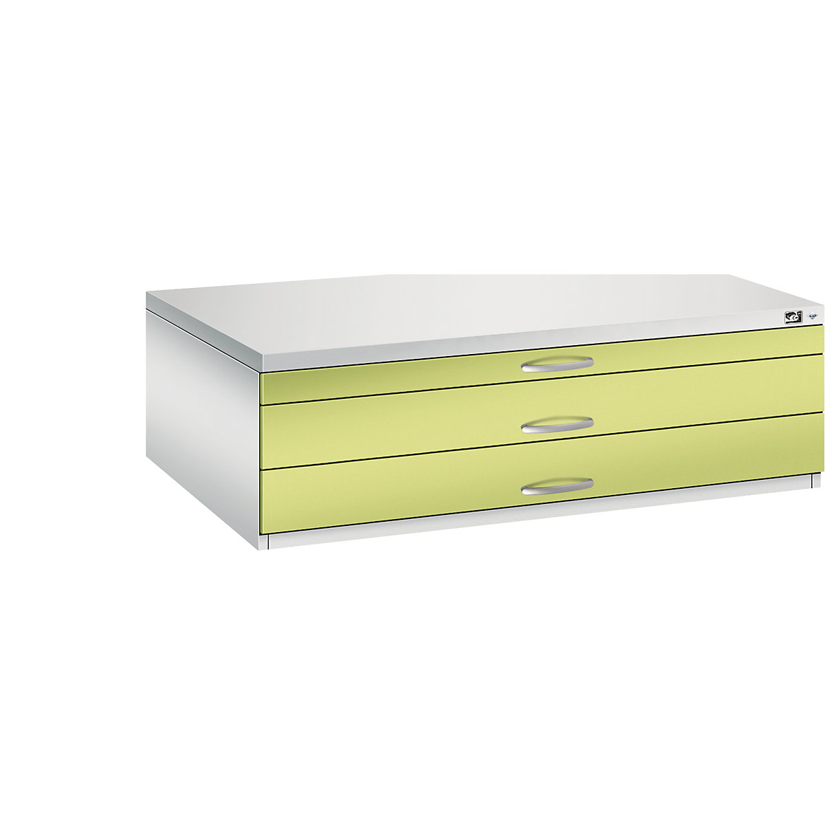 Armoire à plans – C+P, format A0, 3 tiroirs, hauteur 420 mm, gris clair / vert viridin-15