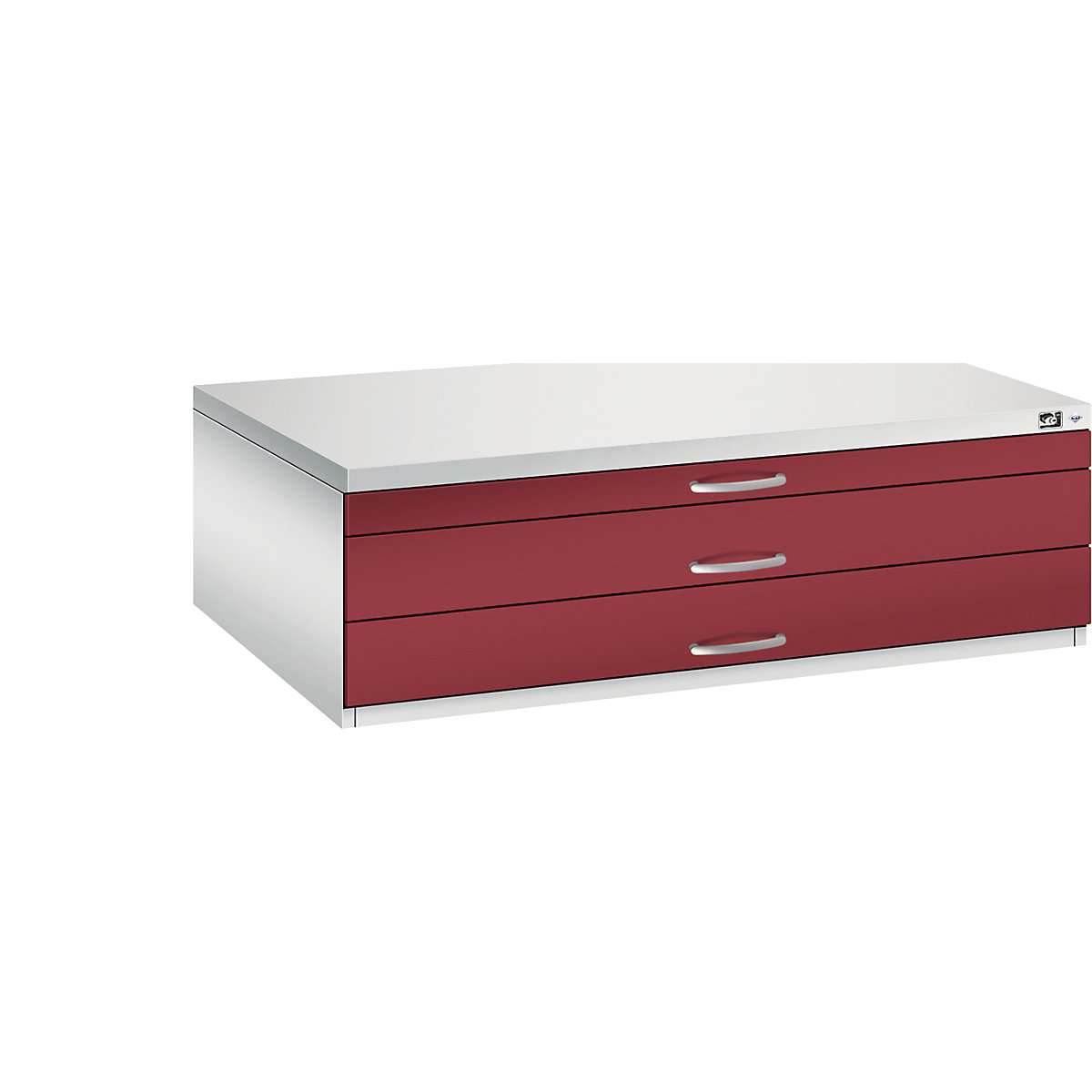 Armoire à plans – C+P, format A0, 3 tiroirs, hauteur 420 mm, gris clair / rouge rubis-22