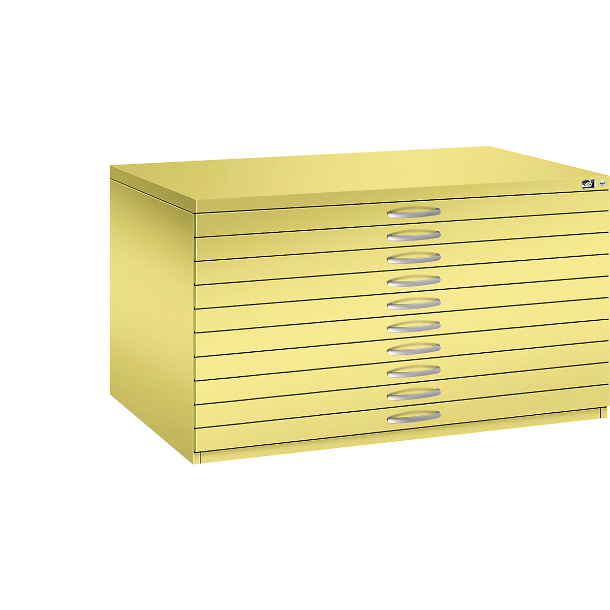 C+P – Armoire à plans, format A0, 10 tiroirs, hauteur 760 mm, jaune soufre