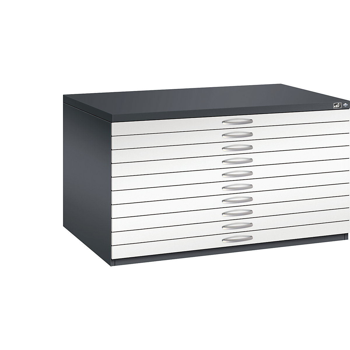 C+P – Armoire à plans, format A0, 10 tiroirs, hauteur 760 mm, gris noir / blanc trafic