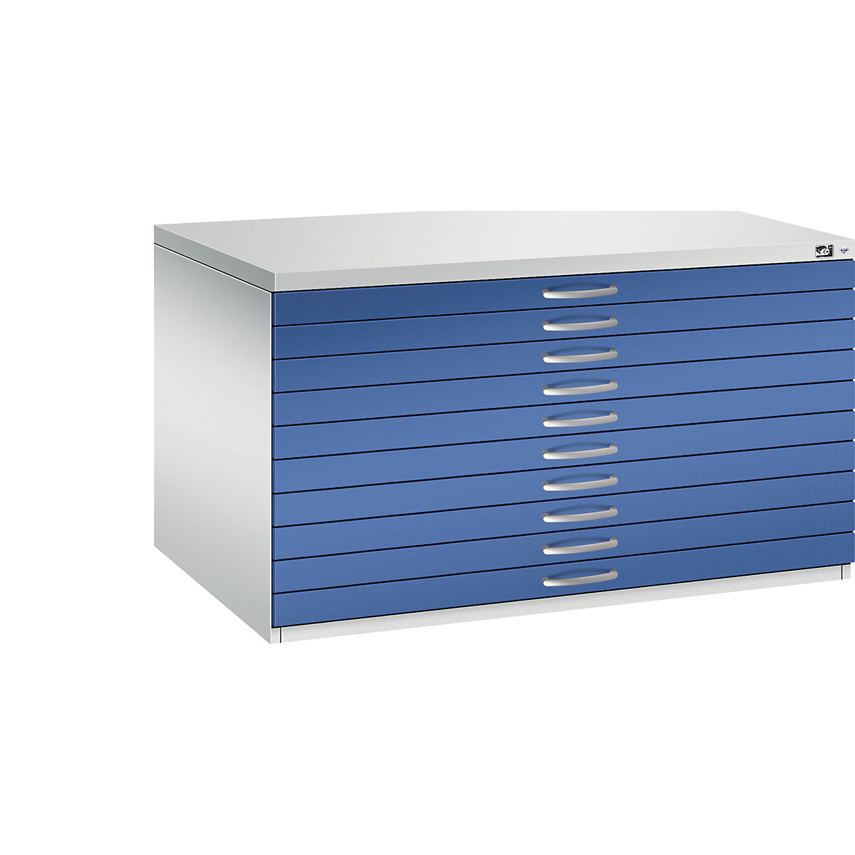 C+P – Armoire à plans, format A0, 10 tiroirs, hauteur 760 mm, gris clair / bleu gentiane