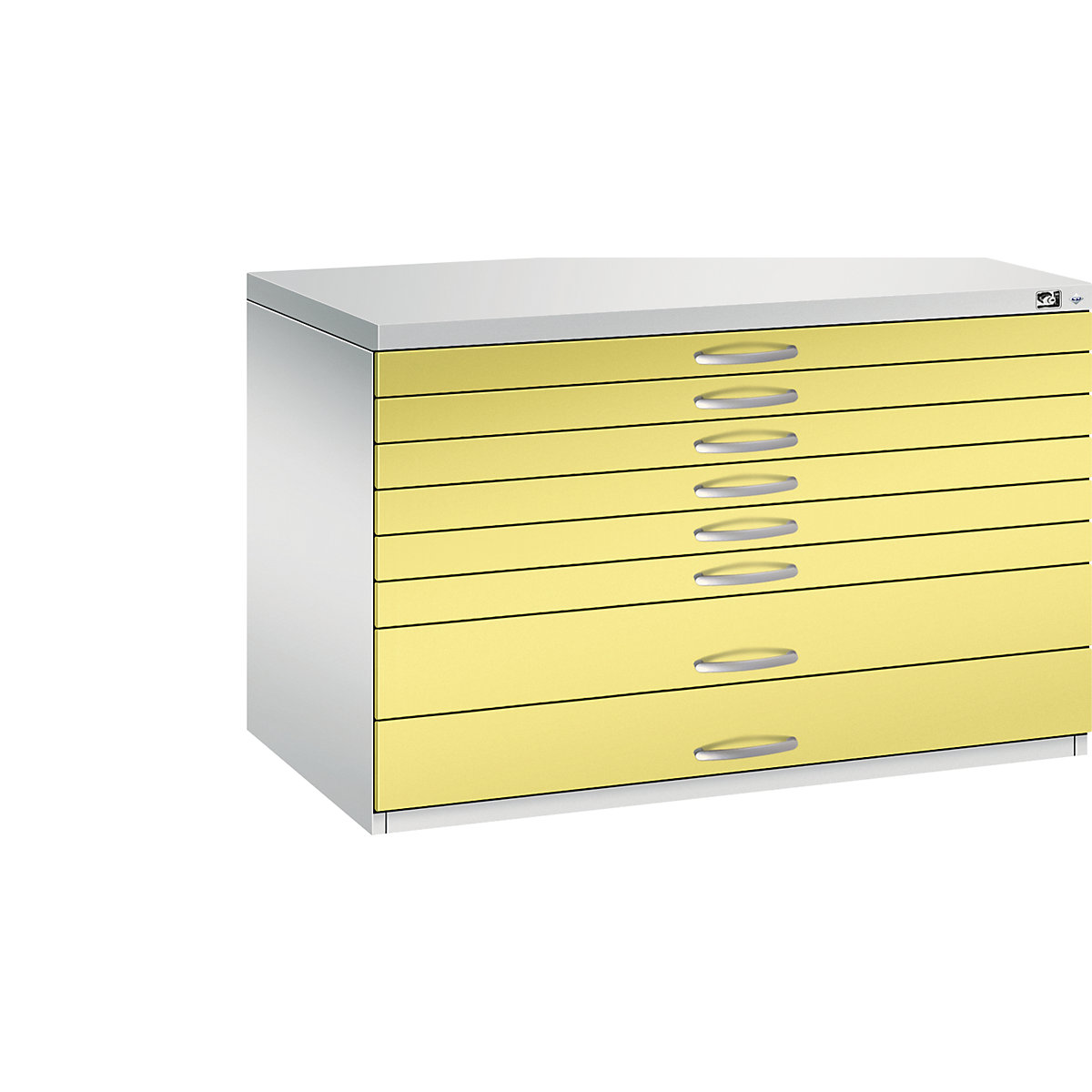 Armoire à plans – C+P, format A1, 8 tiroirs, hauteur 760 mm, gris clair / jaune soufre-16