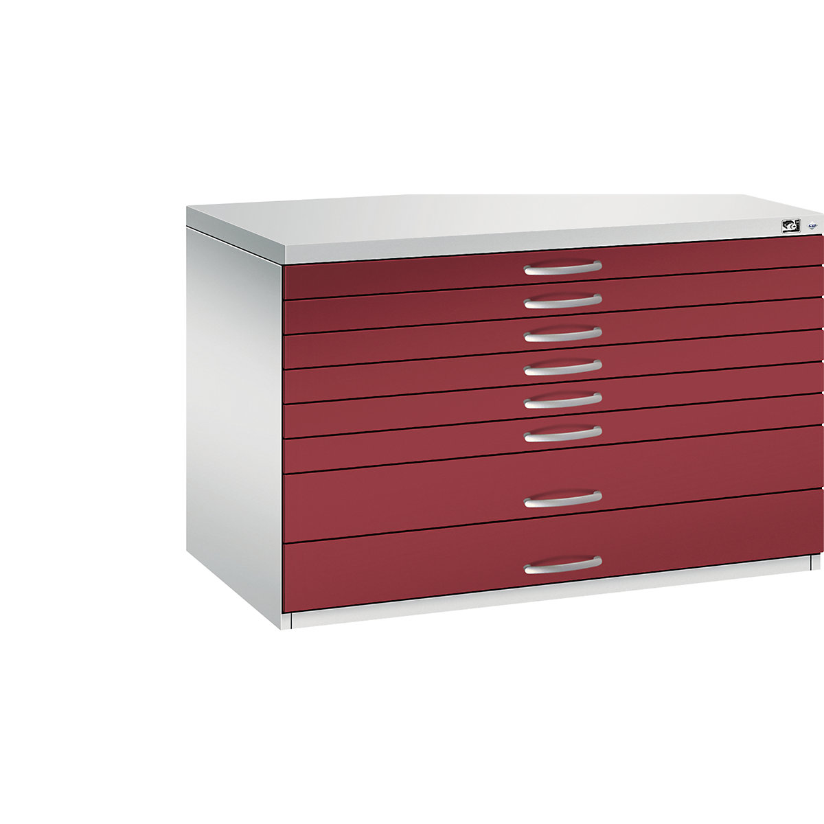 Armoire à plans – C+P, format A1, 8 tiroirs, hauteur 760 mm, gris clair / rouge rubis-15