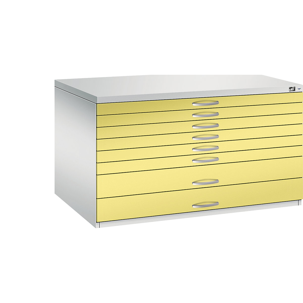 Armoire à plans – C+P, format A0, 8 tiroirs, hauteur 760 mm, gris clair / jaune soufre-22
