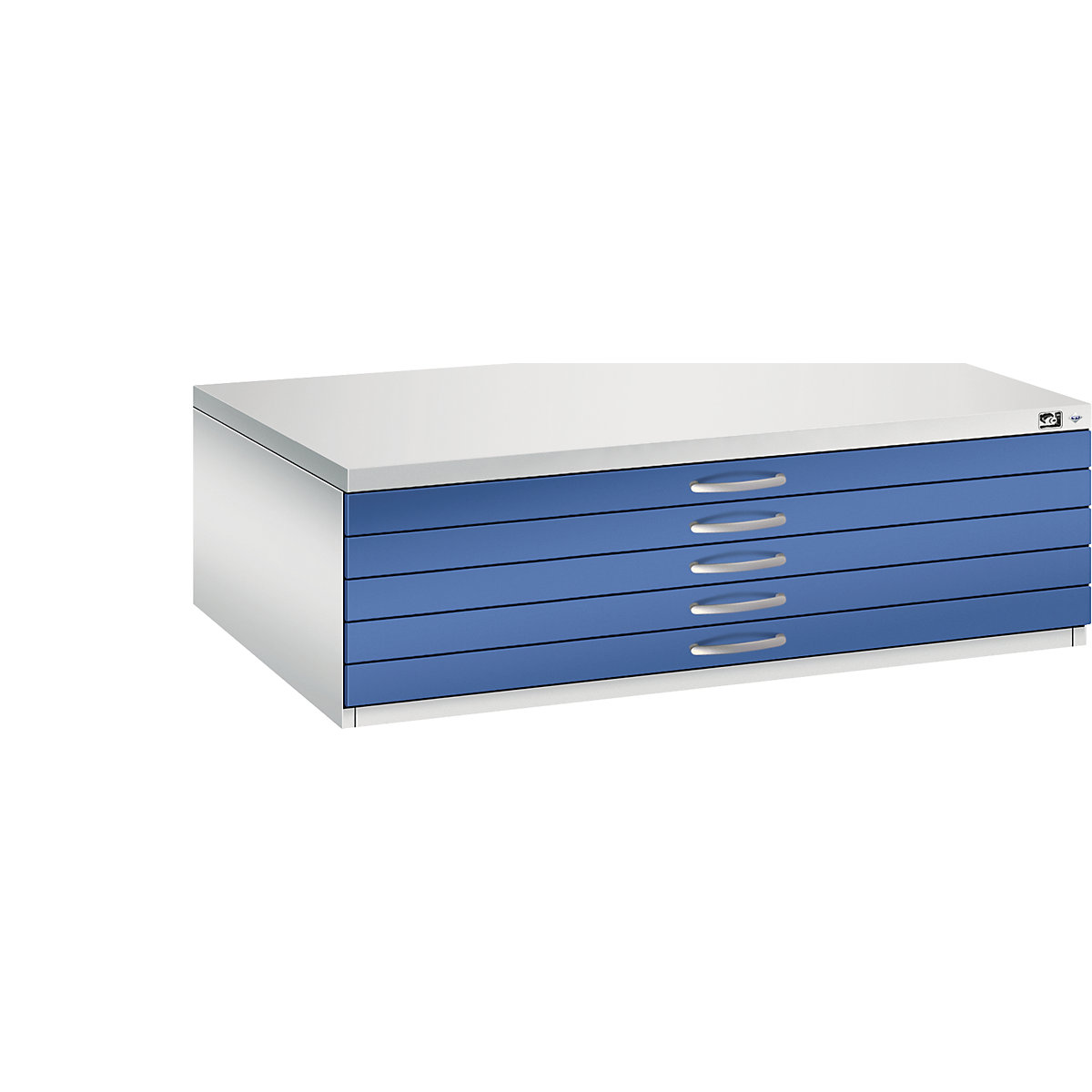 C+P – Armoire à plans, format A0, 5 tiroirs, hauteur 420 mm, gris clair / bleu gentiane