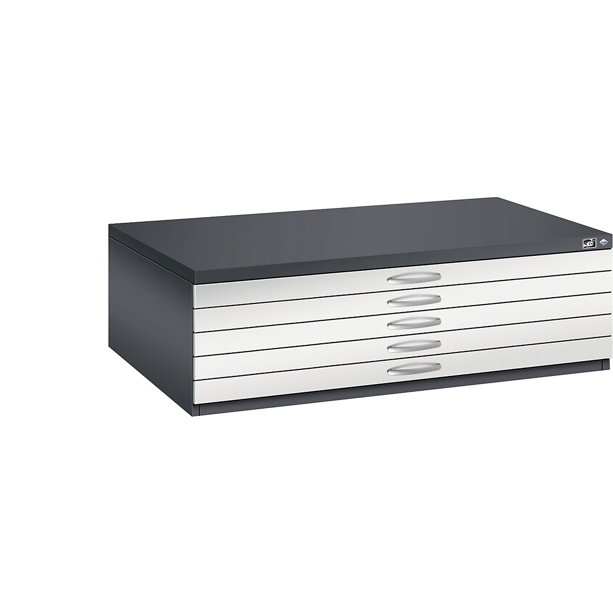 C+P – Armoire à plans, format A0, 5 tiroirs, hauteur 420 mm, gris noir / gris clair